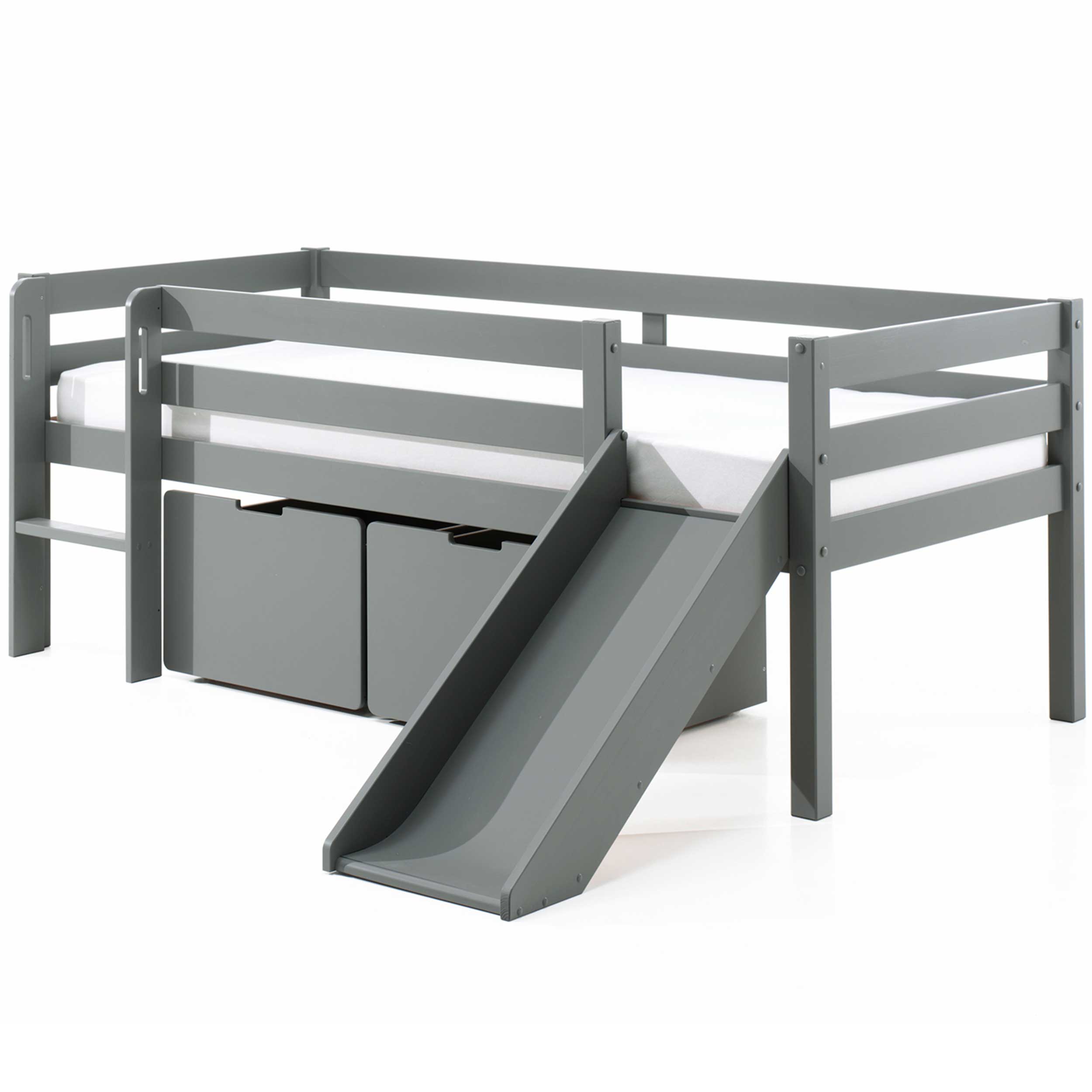 Lit mi-hauteur avec toboggan Pip avec 2 tiroirs 90 x 200 bois de pin - gris - Image 7