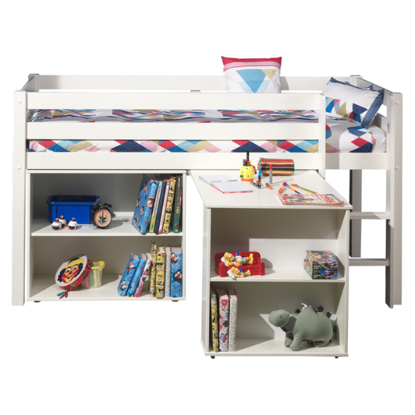 Lit mi-hauteur Charlotte avec bureau et bibliothèque - blanc - Image 2