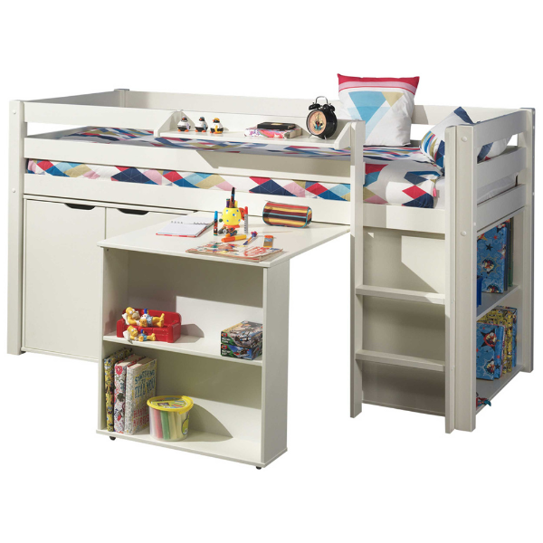 Lit mi-hauteur Charlotte avec étagère, bureau, bibliothèque et commode - blanc - Image 2