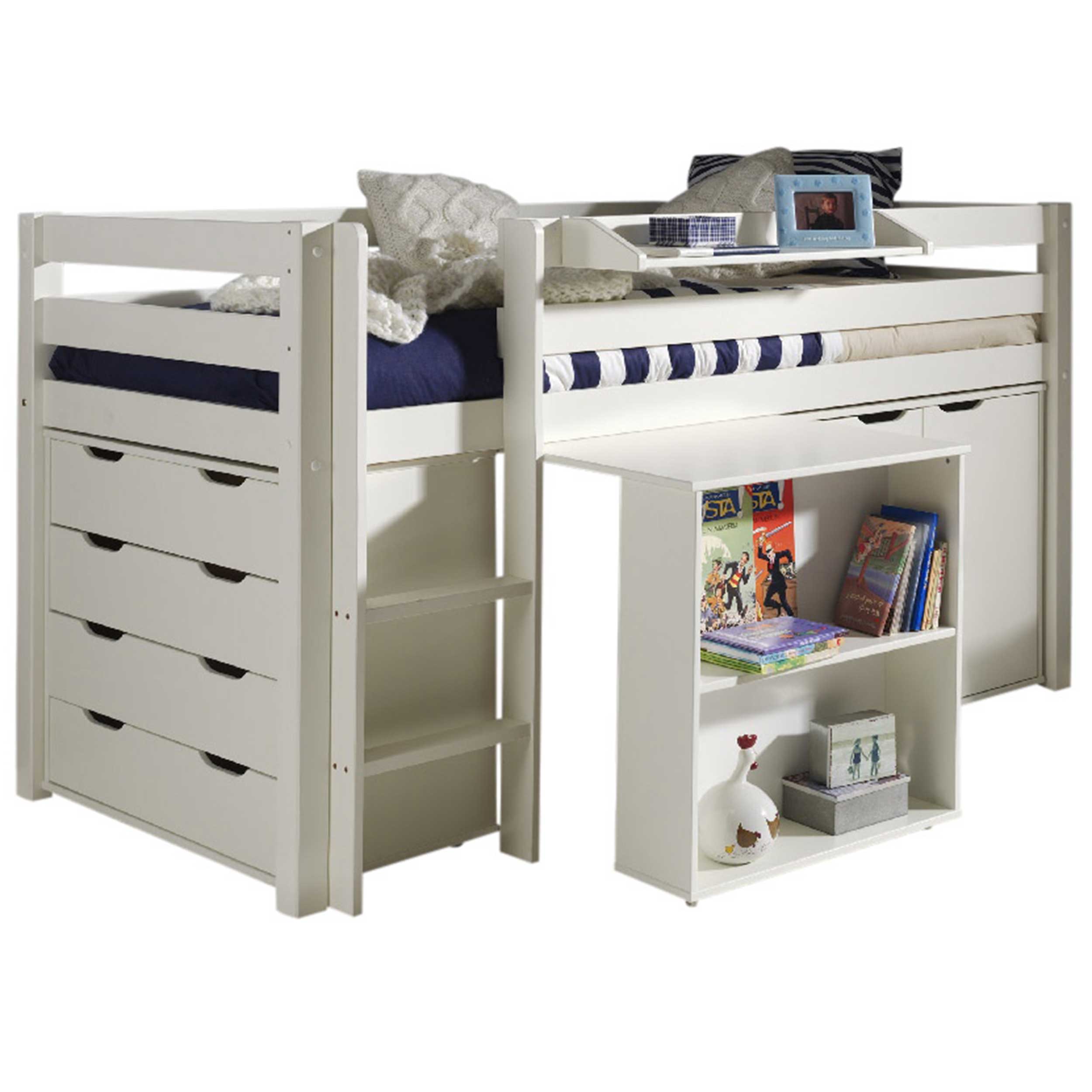 Lit mi-hauteur Charlotte avec étagère, bureau, commode et chiffonnier - blanc - Image 12