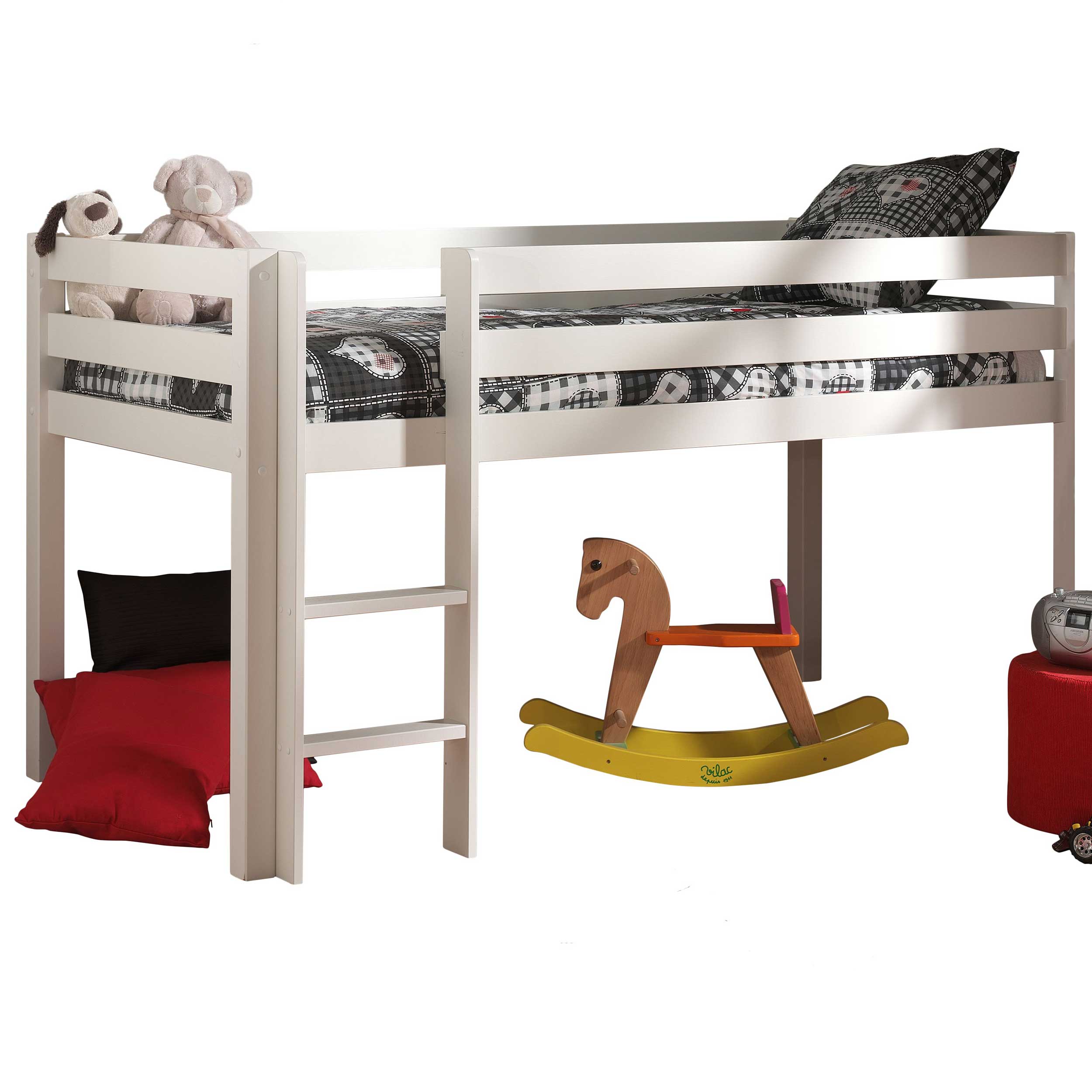 Lit mi-hauteur Charlotte avec étagère, bureau et chiffonnier - blanc - Image 11