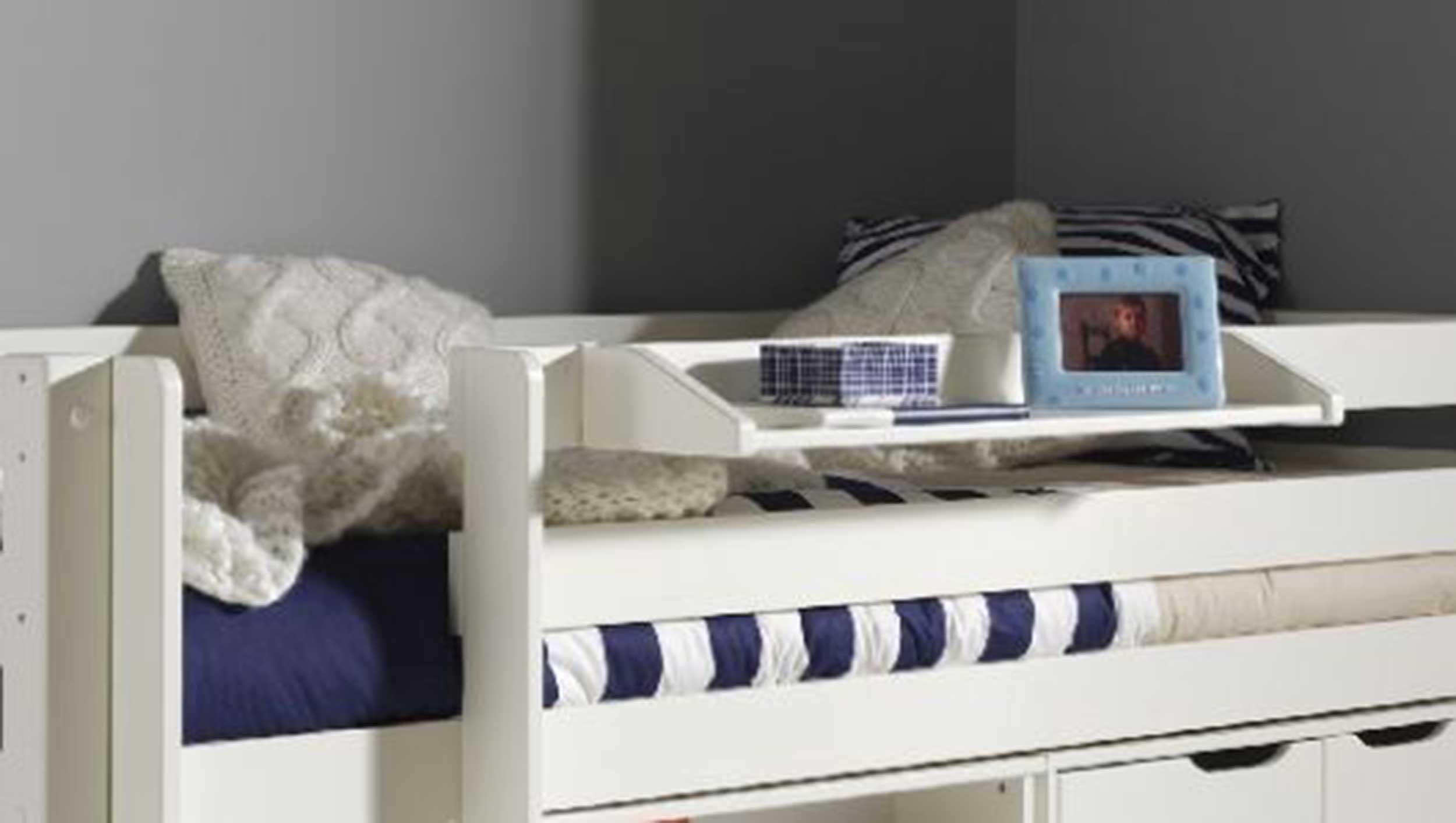 Lit mi-hauteur Charlotte avec étagère, bureau et chiffonnier - blanc - Image 3