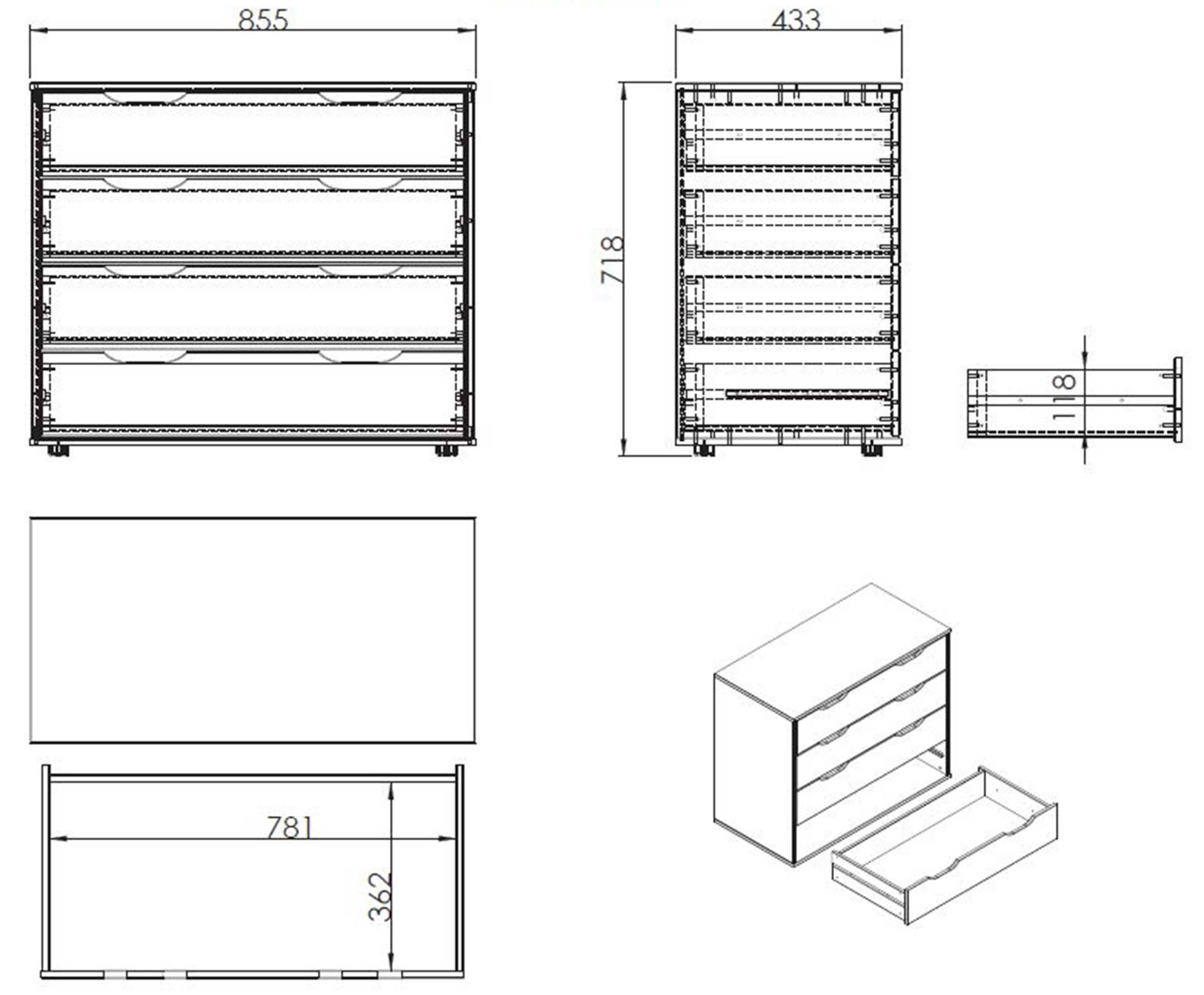 Lit mi-hauteur Charlotte avec étagère, bureau et chiffonnier - blanc - Image 6