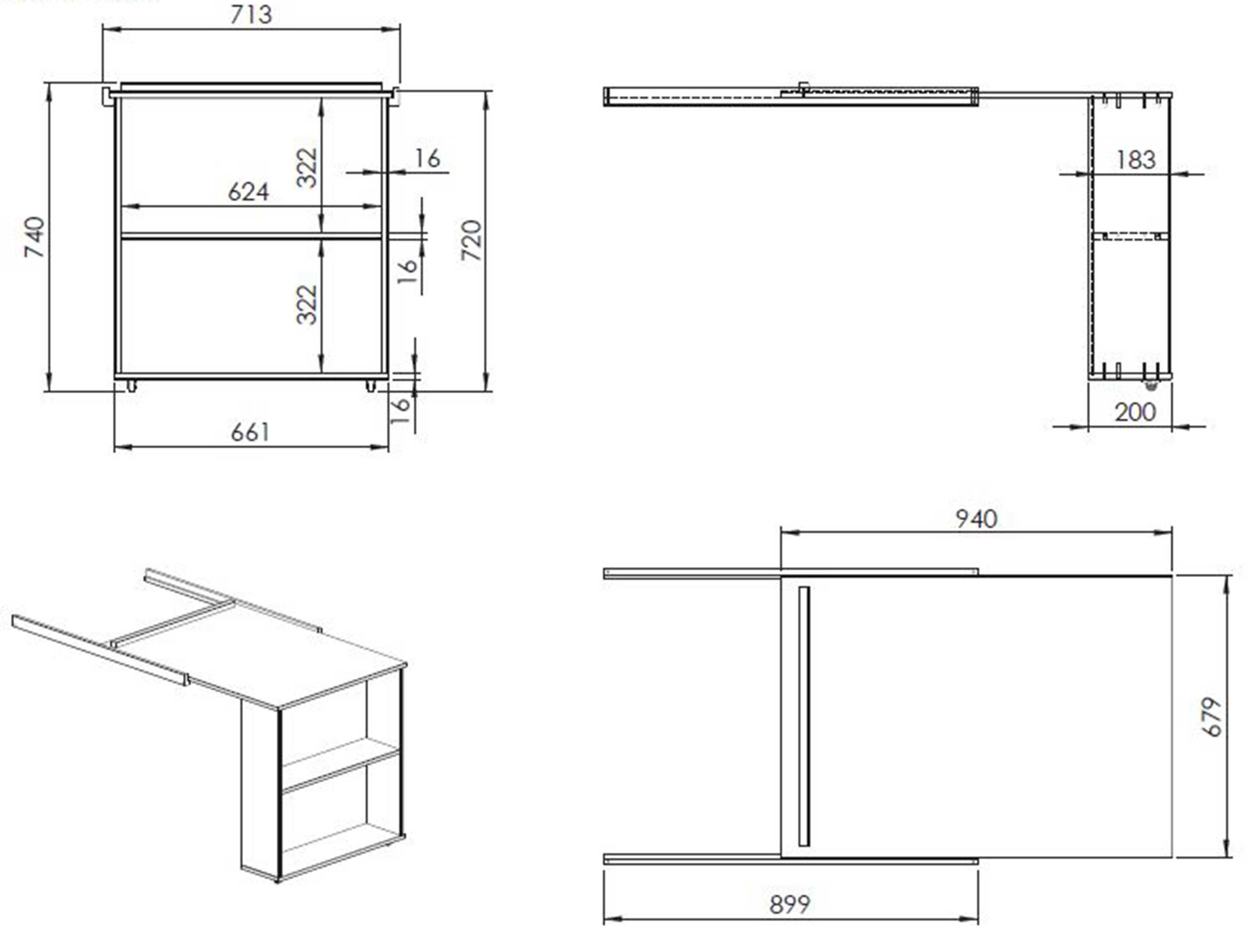 Lit mi-hauteur Charlotte avec étagère, bureau et chiffonnier - blanc - Image 8