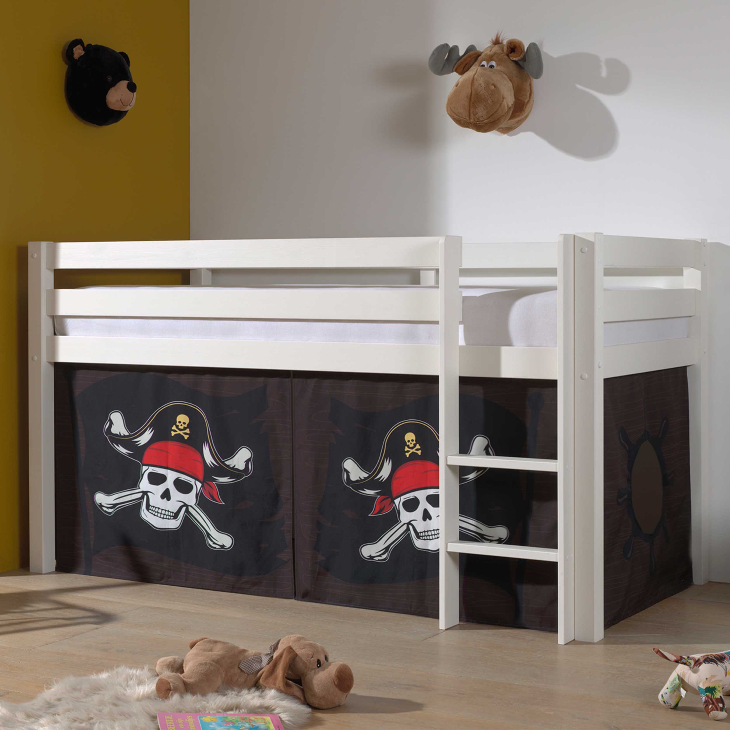 Lit mi-hauteur Charlotte avec tente de lit Caribbean Pirates - blanc