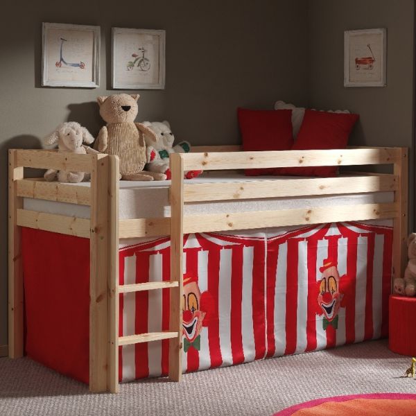 Lit mi-hauteur Charlotte avec tente de lit Cirque - bois de pin