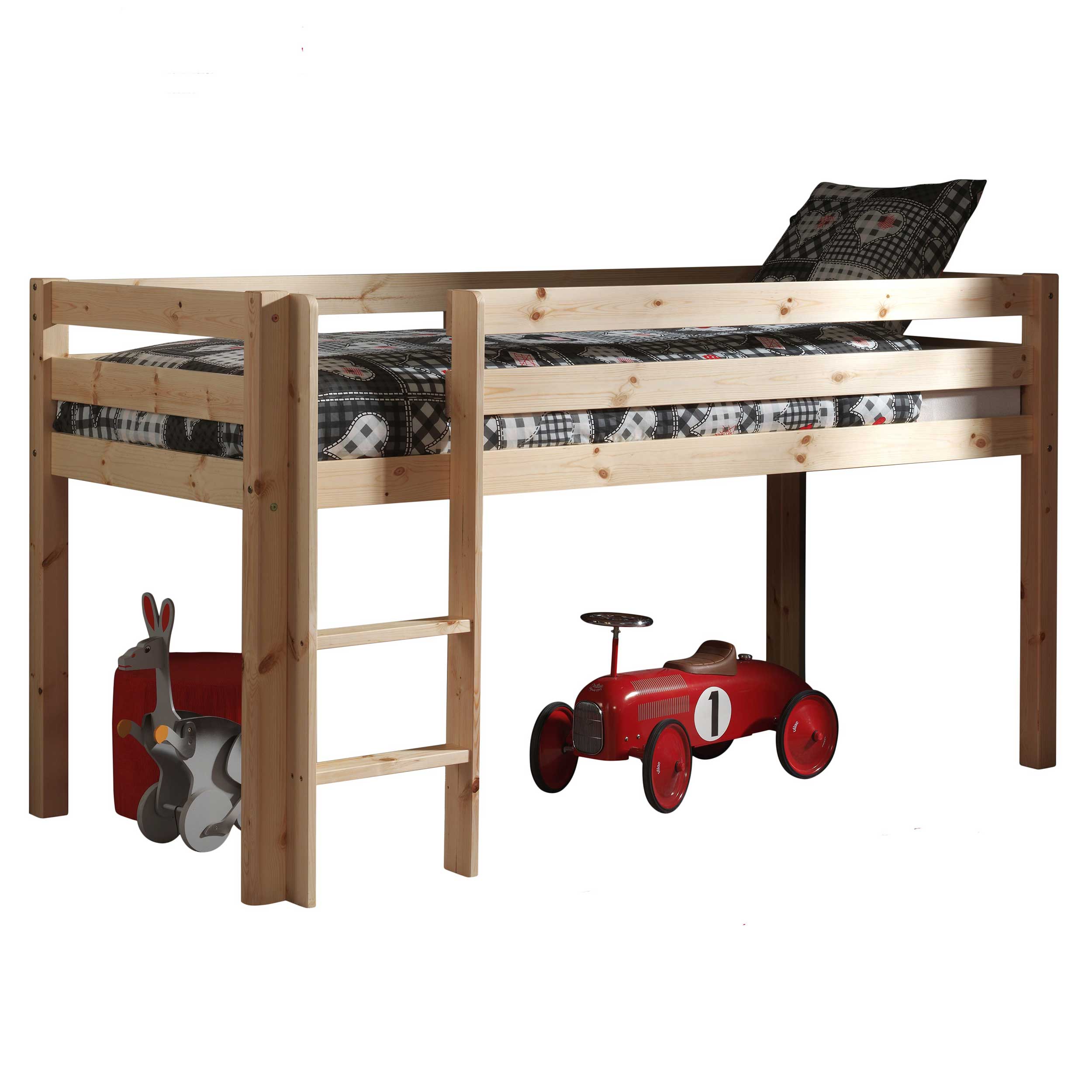 Lit mi-hauteur Charlotte avec tente de lit Dino - bois de pin - Image 4