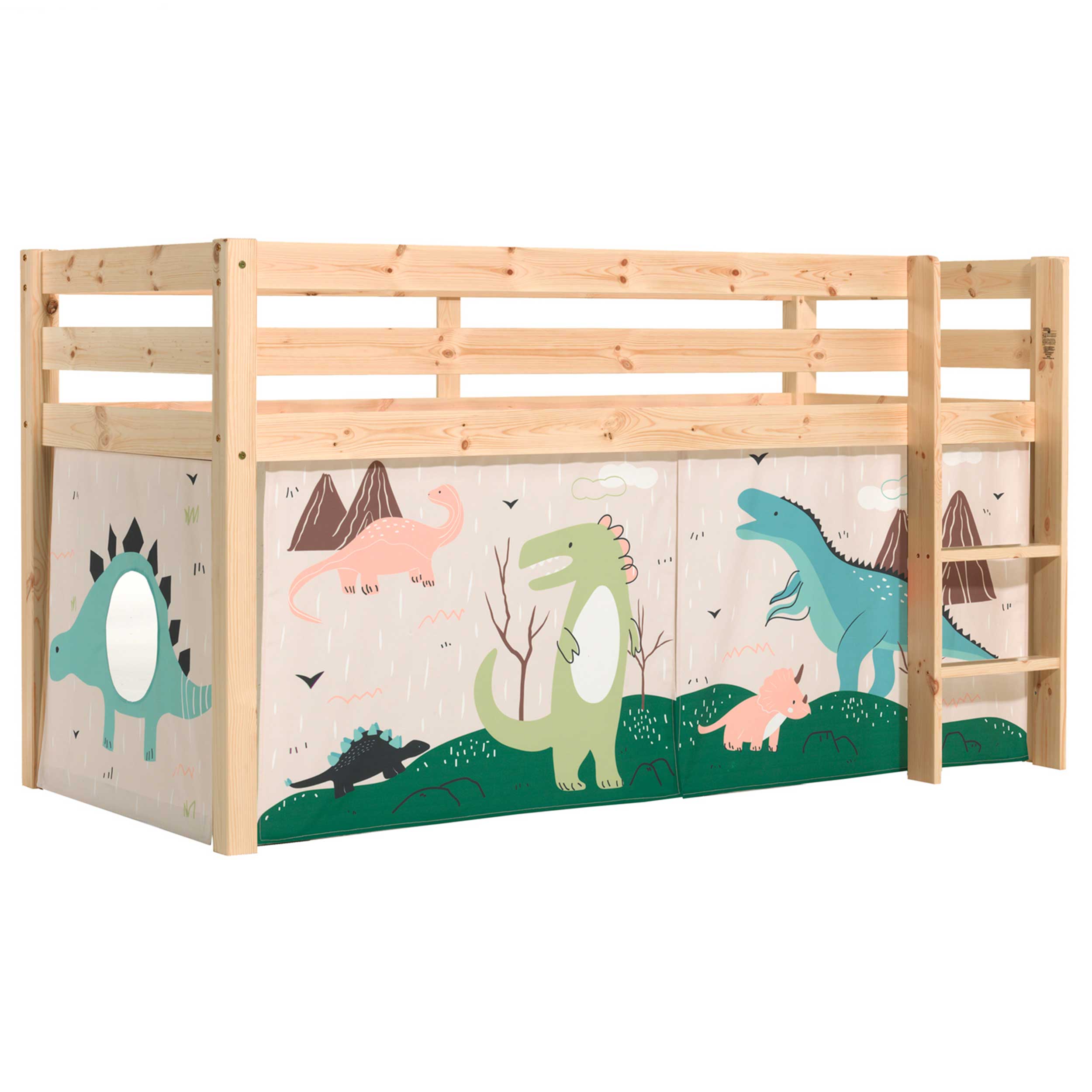 Lit mi-hauteur Charlotte avec tente de lit Dino - bois de pin - Image 6