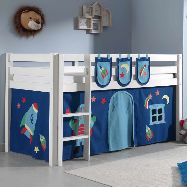 Lit mi-hauteur Charlotte avec tente de lit et sacs de rangement Astro - blanc