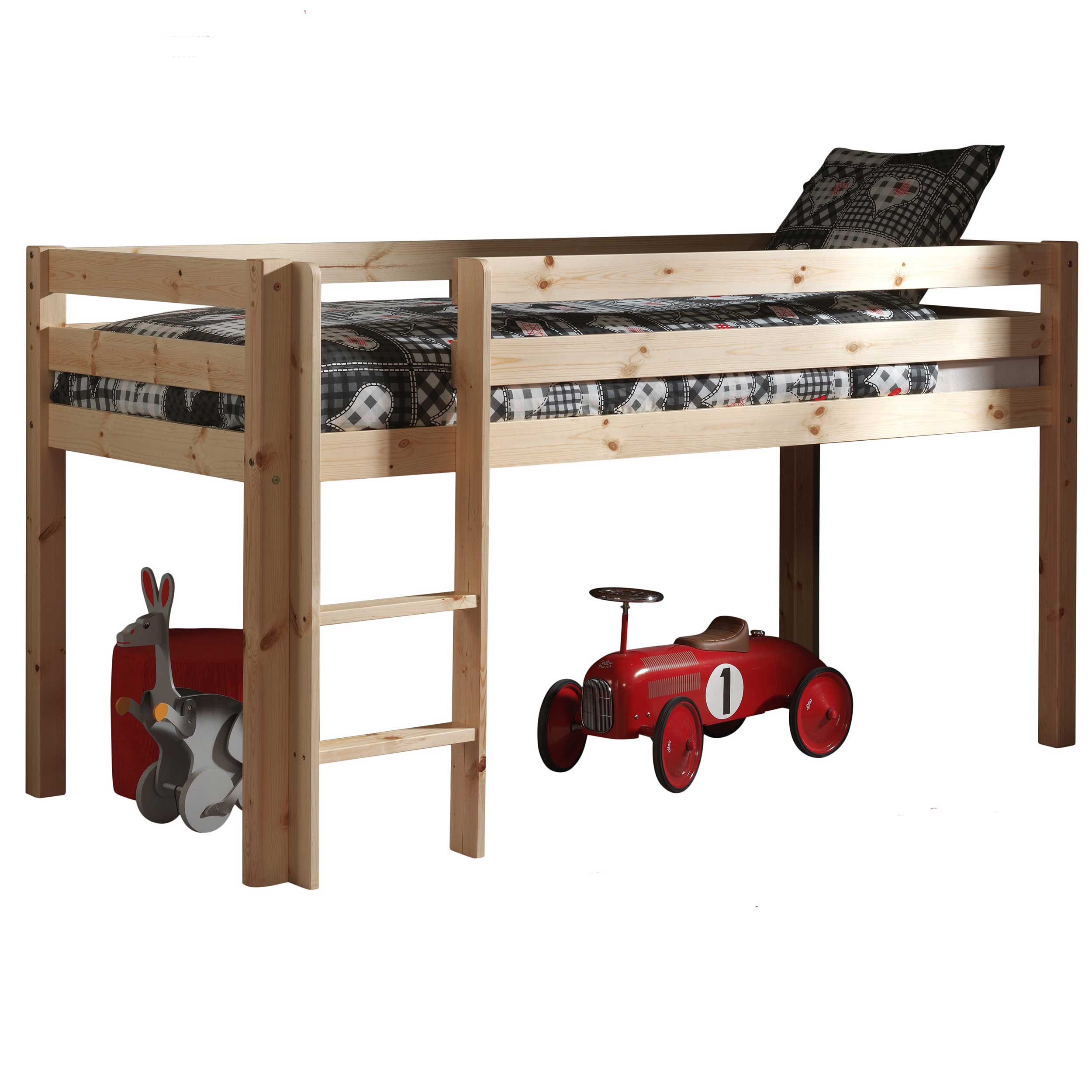 Lit mi-hauteur Charlotte avec tente de lit et sacs de rangement Astro - bois de pin - Image 5