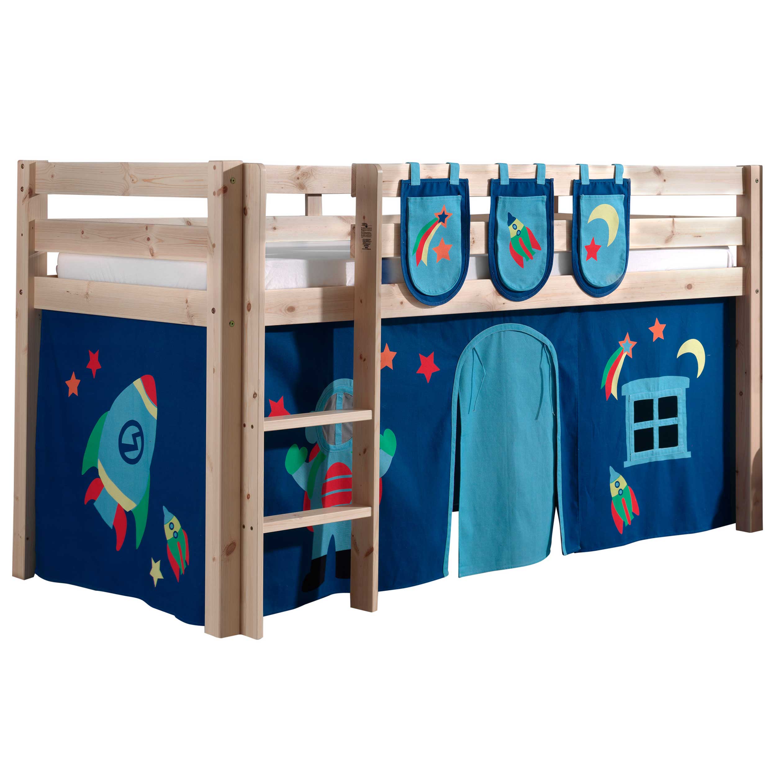 Lit mi-hauteur Charlotte avec tente de lit et sacs de rangement Astro - bois de pin - Image 7