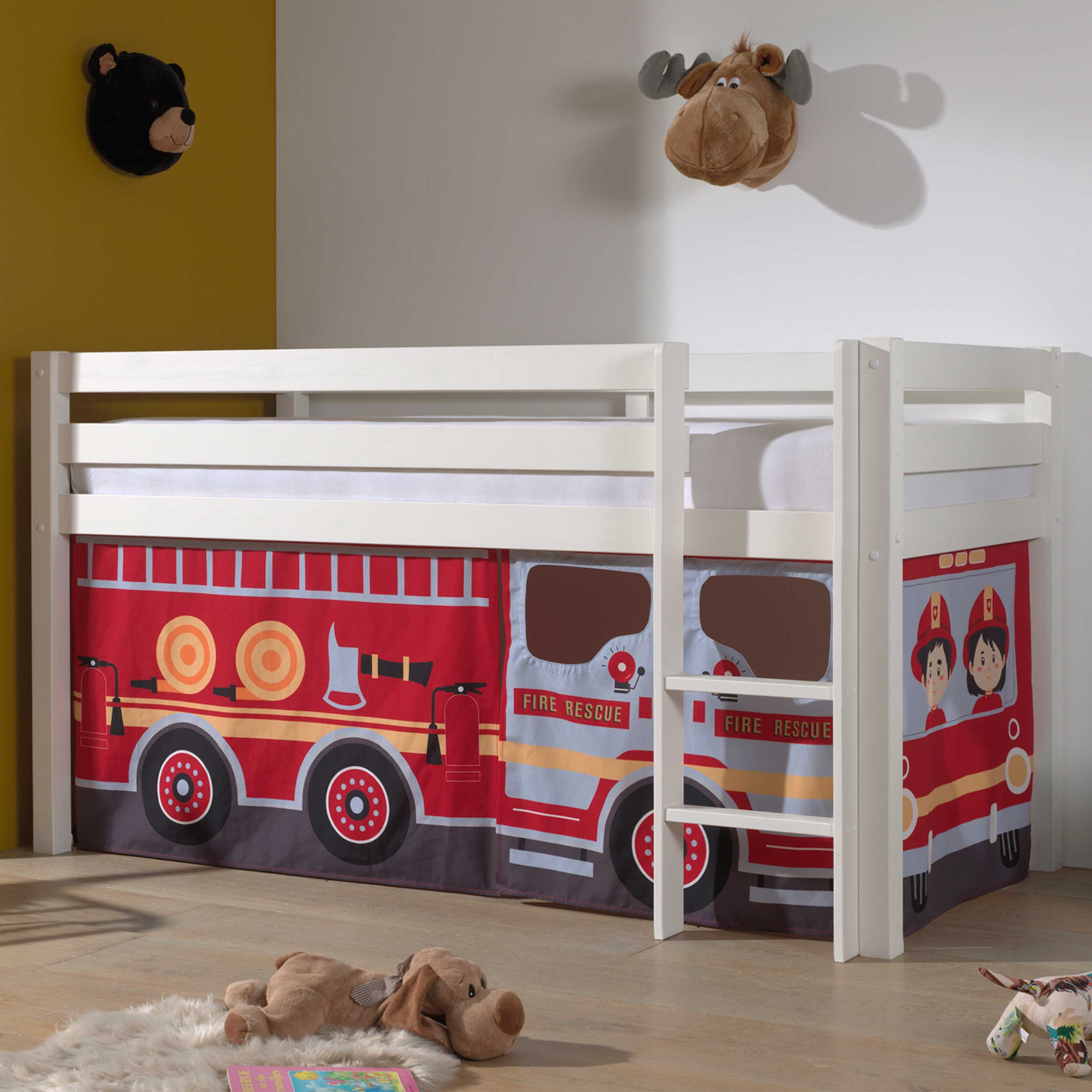 Lit mi-hauteur Charlotte avec tente de lit Fire Truck - blanc