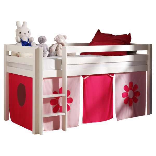 Lit mi-hauteur Charlotte avec tente de lit Fleurs - blanc - Image 4