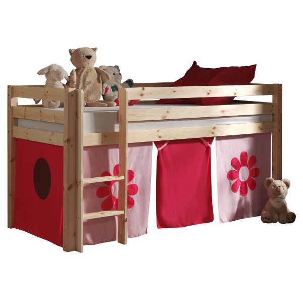 Lit mi-hauteur Charlotte avec tente de lit Fleurs - bois de pin - Image 5