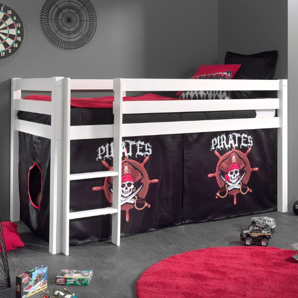 Lit mi-hauteur Charlotte avec tente de lit Pirates - blanc