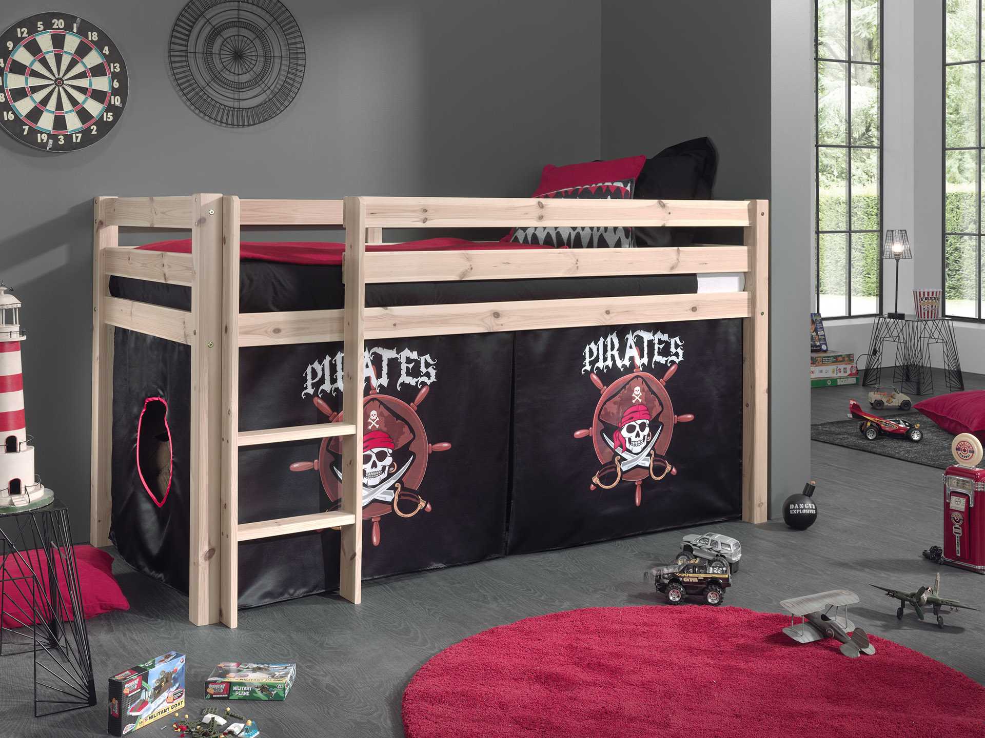 Lit mi-hauteur Charlotte avec tente de lit Pirates - bois de pin - Image 6