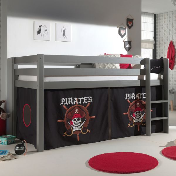 Lit mi-hauteur Charlotte avec tente de lit Pirates - gris