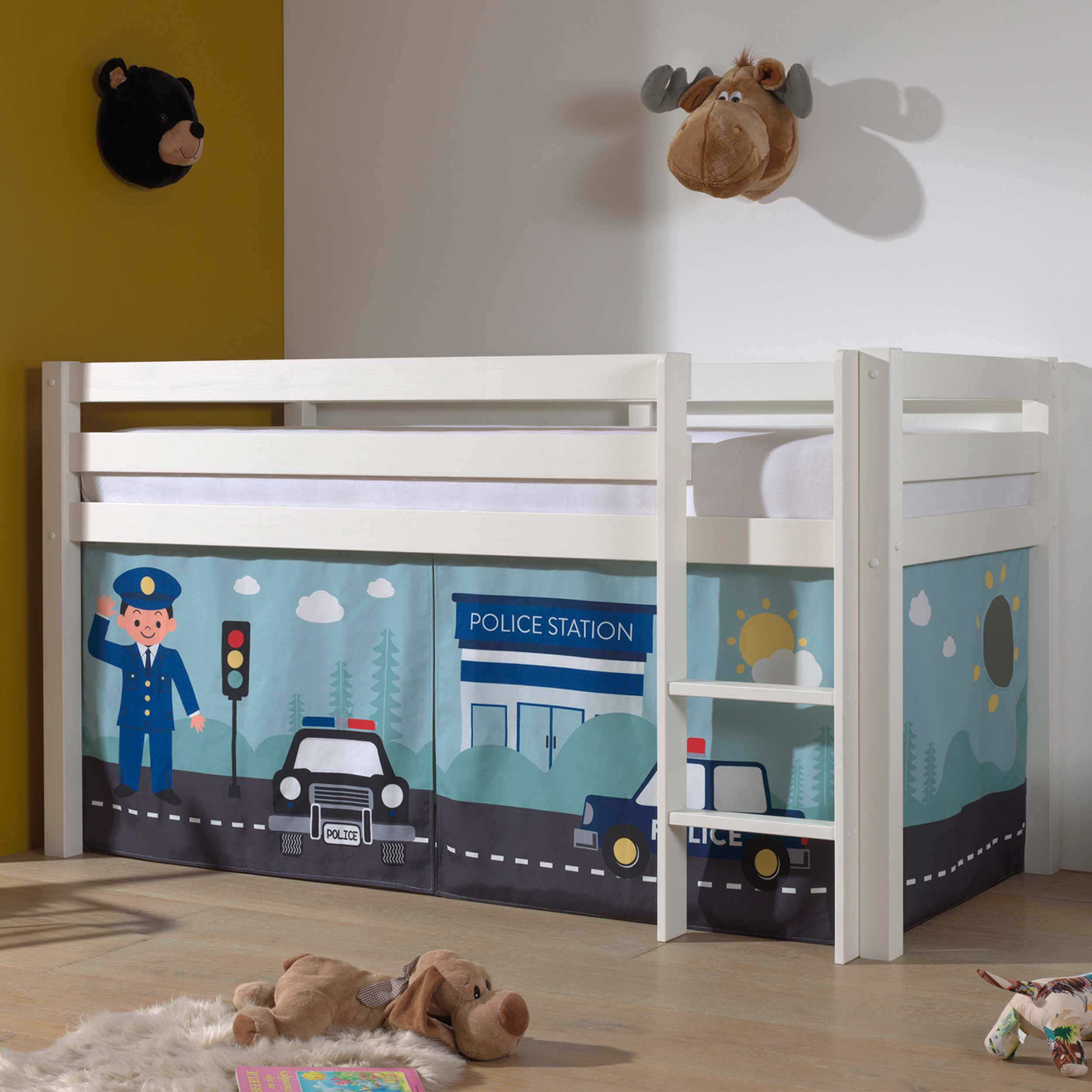 Lit mi-hauteur Charlotte avec tente de lit Police - blanc