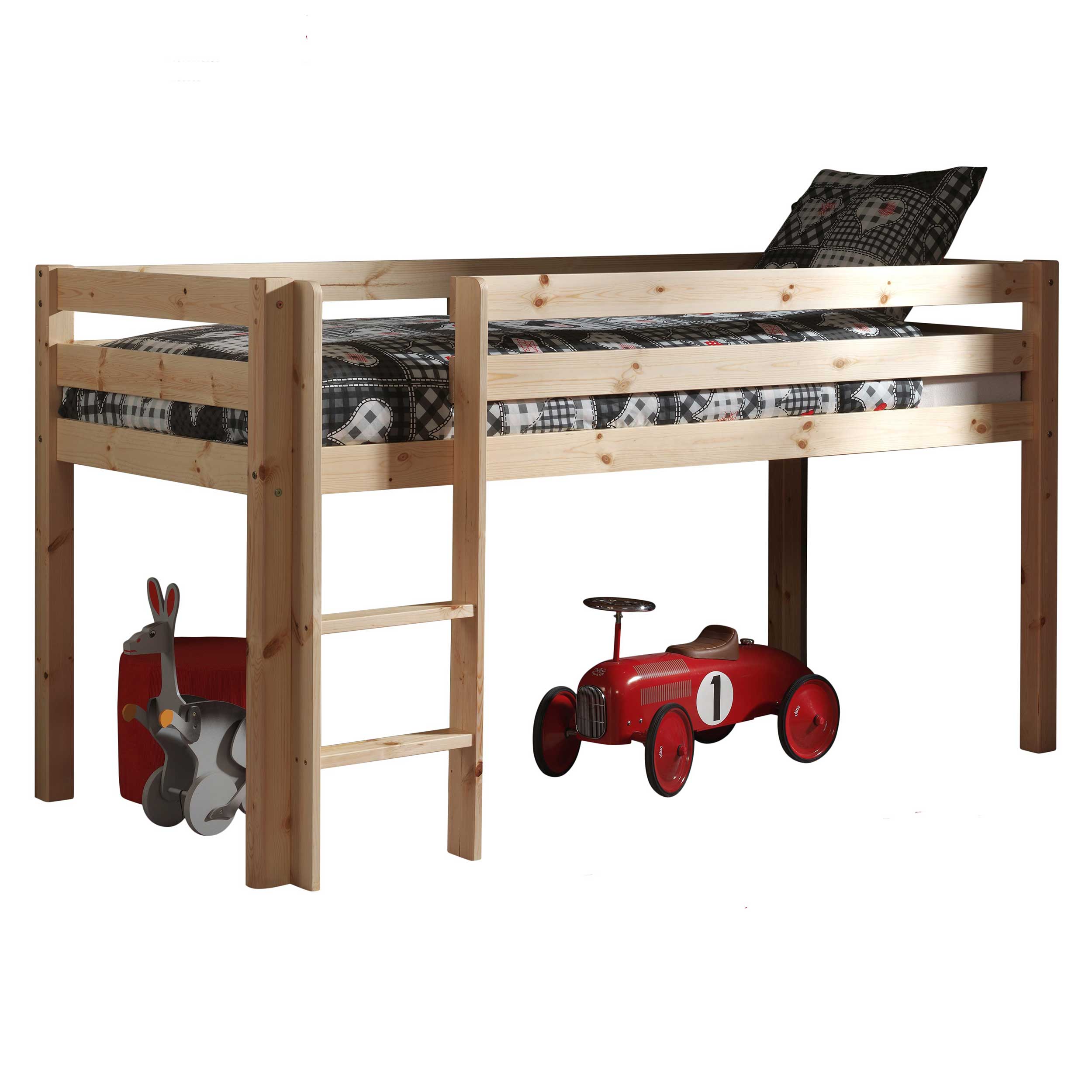 Lit mi-hauteur Charlotte avec tente de lit Police - bois de pin - Image 4