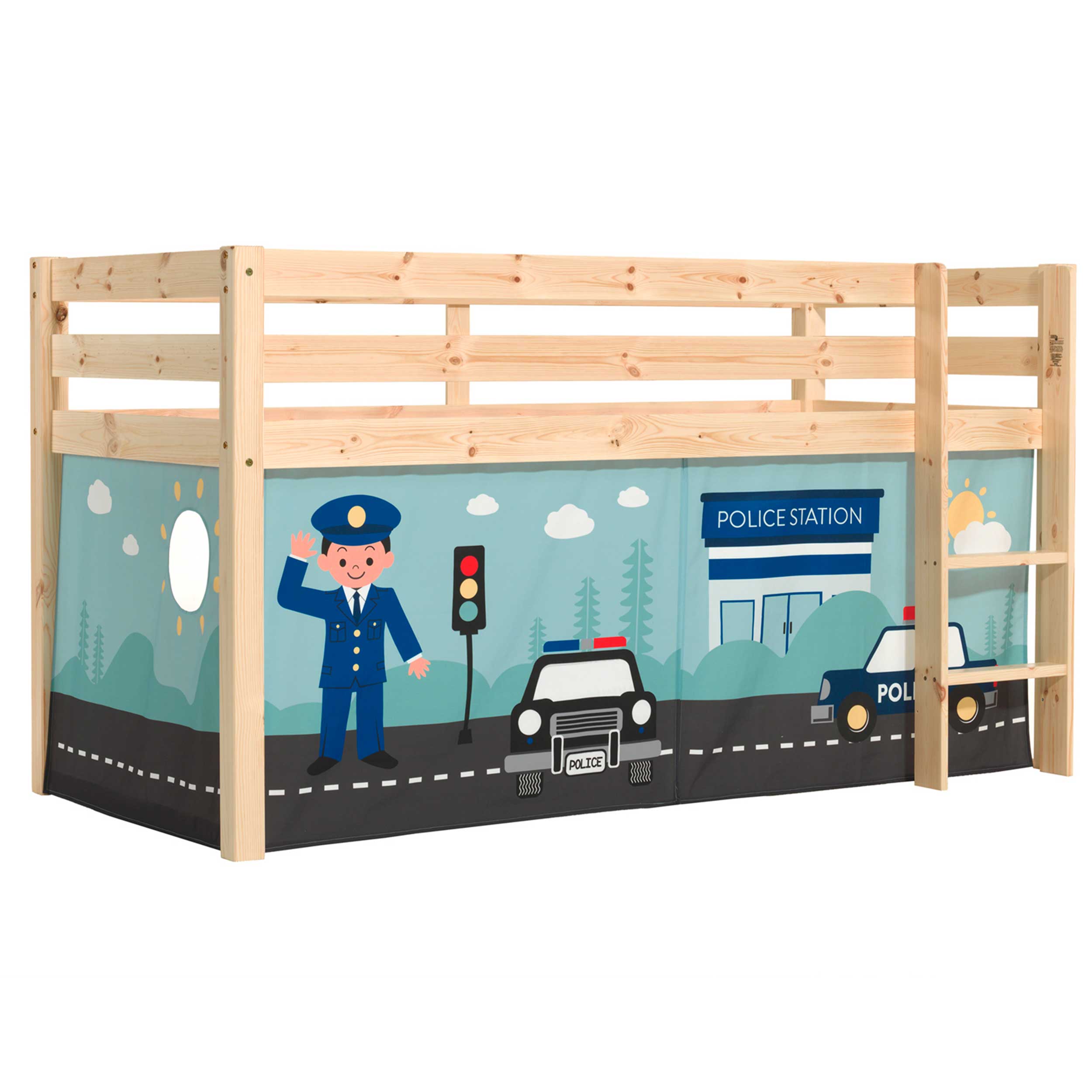 Lit mi-hauteur Charlotte avec tente de lit Police - bois de pin - Image 6