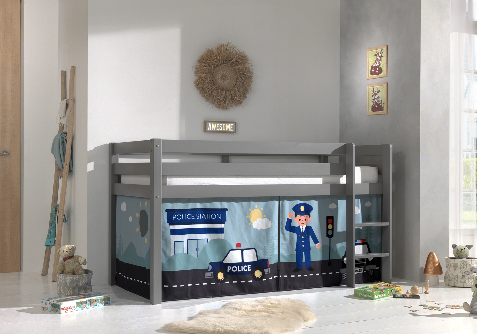 Lit mi-hauteur Charlotte avec tente de lit Police - gris - Image 5