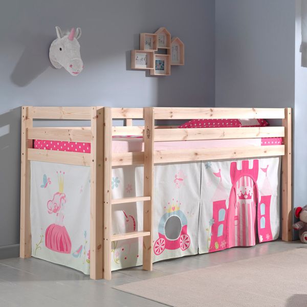 Lit mi-hauteur Charlotte avec tente de lit princess II - bois de pin