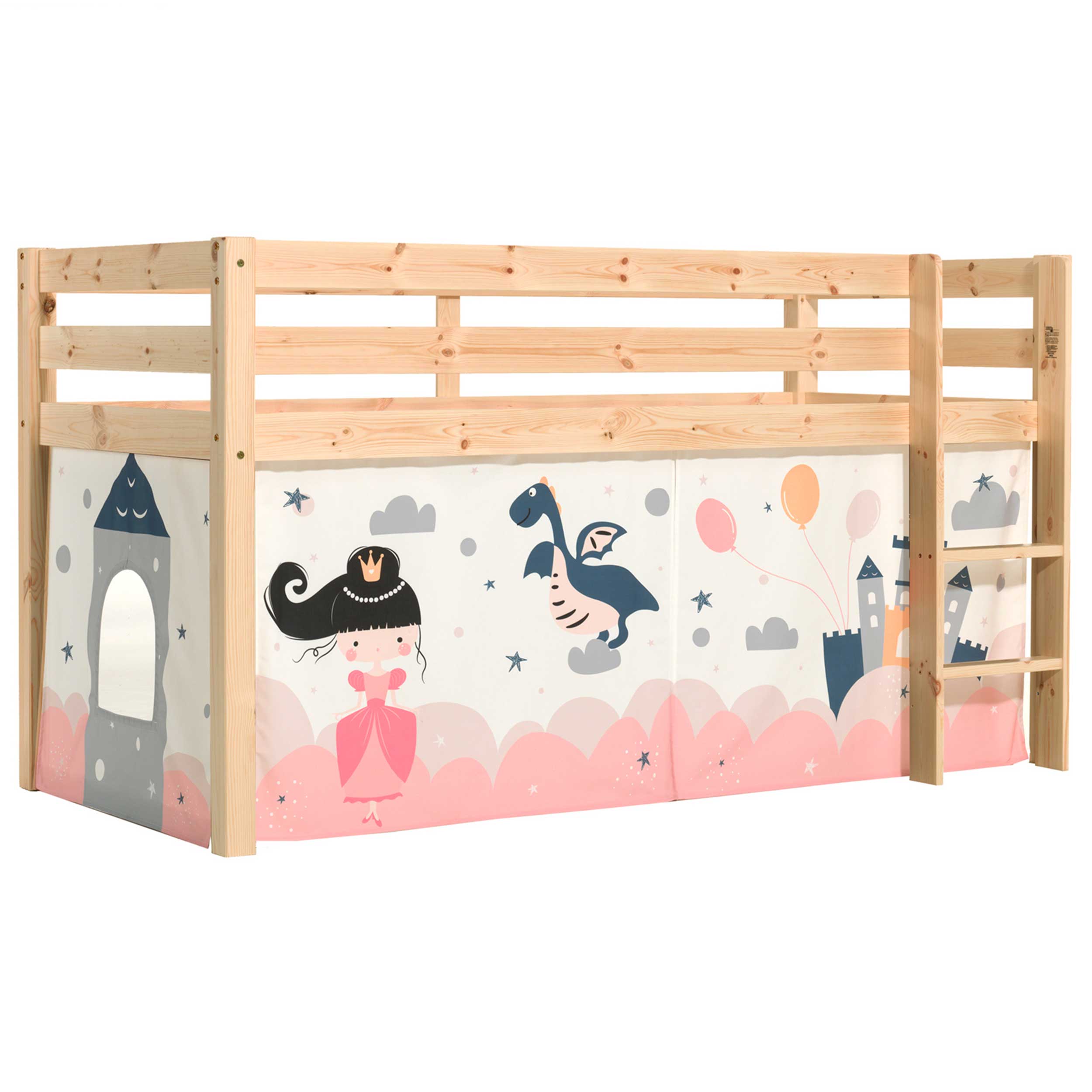 Lit mi-hauteur Charlotte avec tente de lit Princess Sophie - bois de pin - Image 5