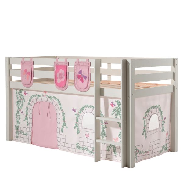 Lit mi-hauteur Charlotte avec tente de lit & sacs de rangement Birdy - blanc - Image 6