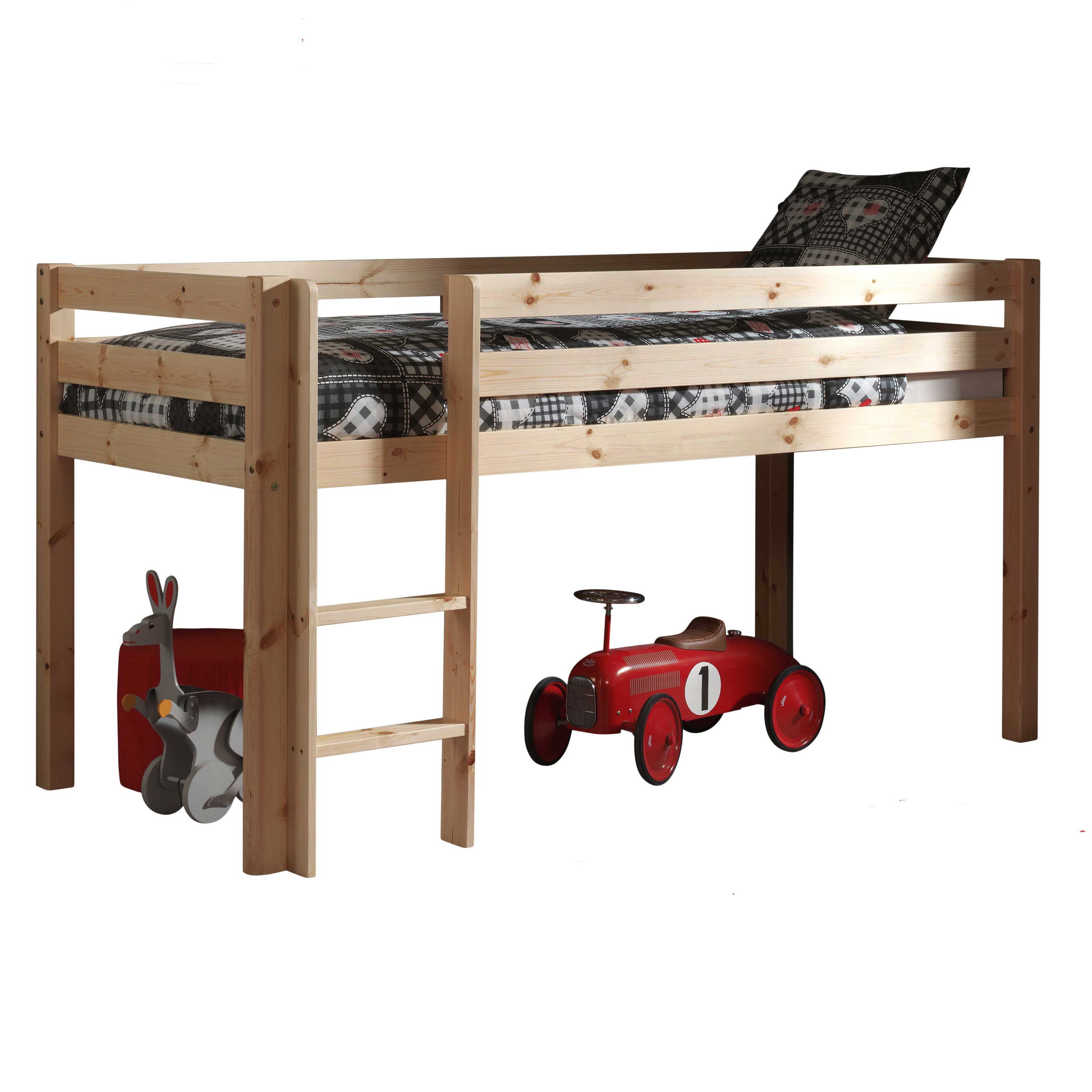 Lit mi-hauteur Charlotte avec tente de lit & sacs de rangement Birdy - bois de pin - Image 4