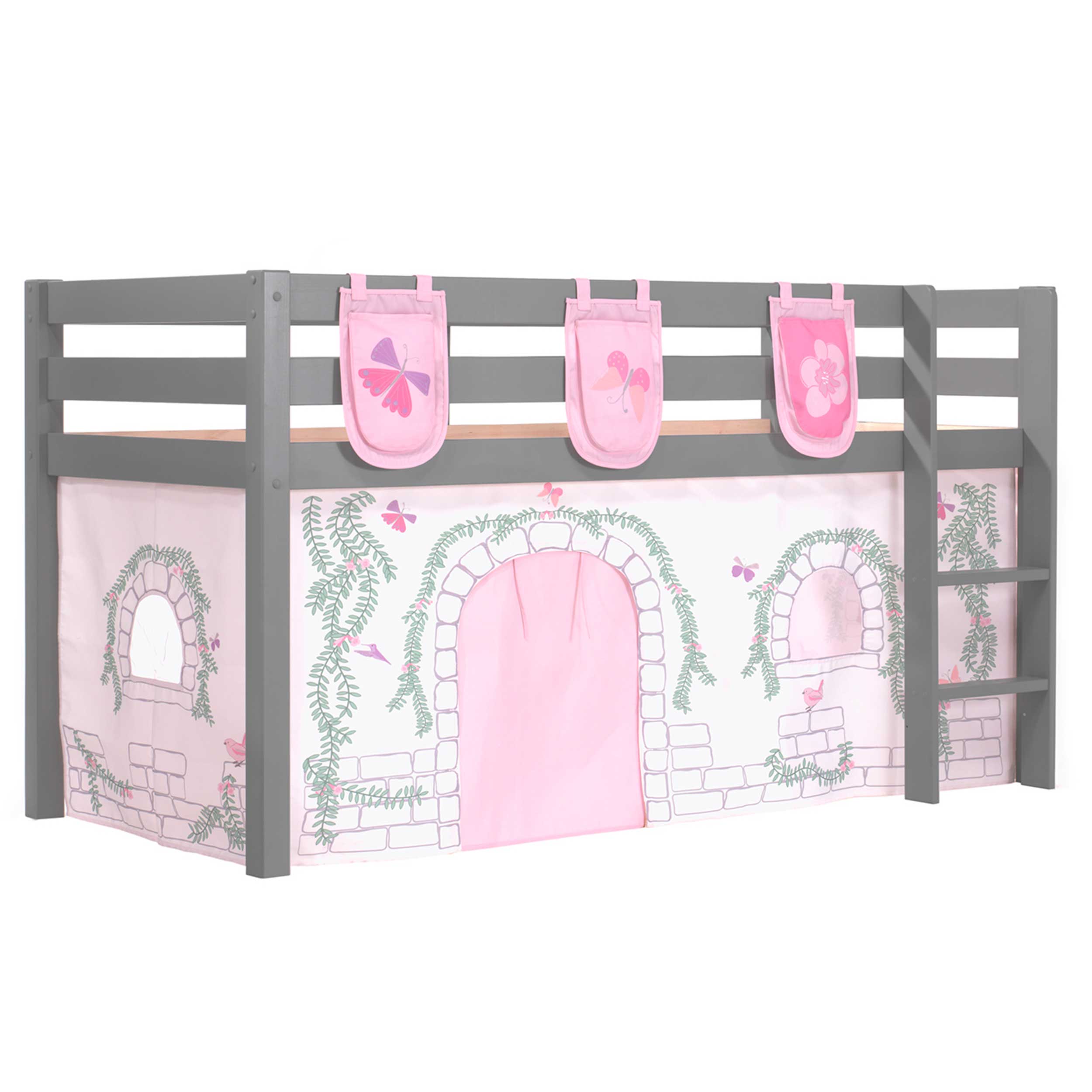 Lit mi-hauteur Charlotte avec tente de lit & sacs de rangement Birdy - gris - Image 7