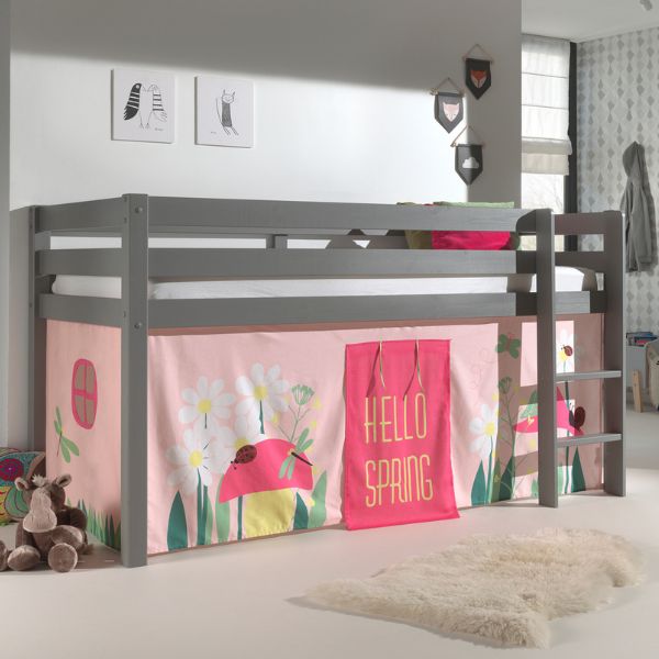 Lit mi-hauteur Charlotte avec tente de lit Spring - grijs