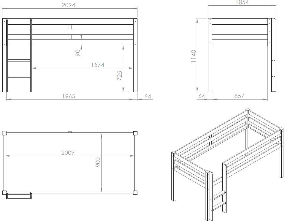 Lit mi-hauteur Charlotte avec tente et tunnel de lit Astro - blanc - Image 2