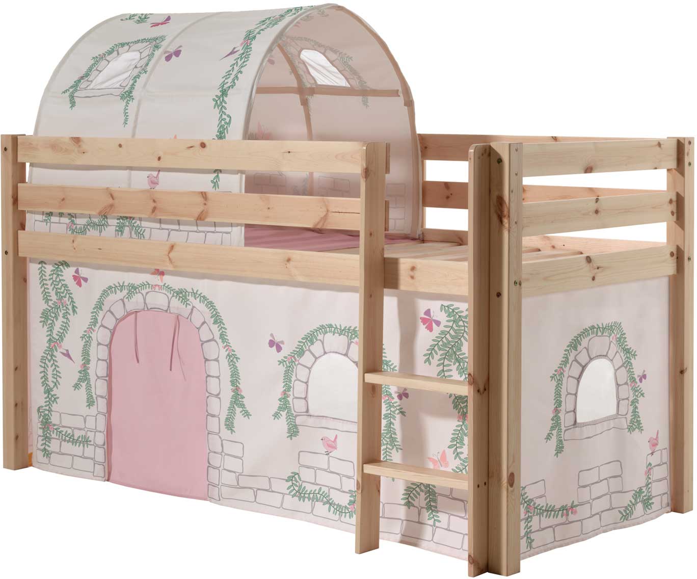 Lit mi-hauteur Charlotte avec tente et tunnel de lit Birdy - bois de pin - Image 7