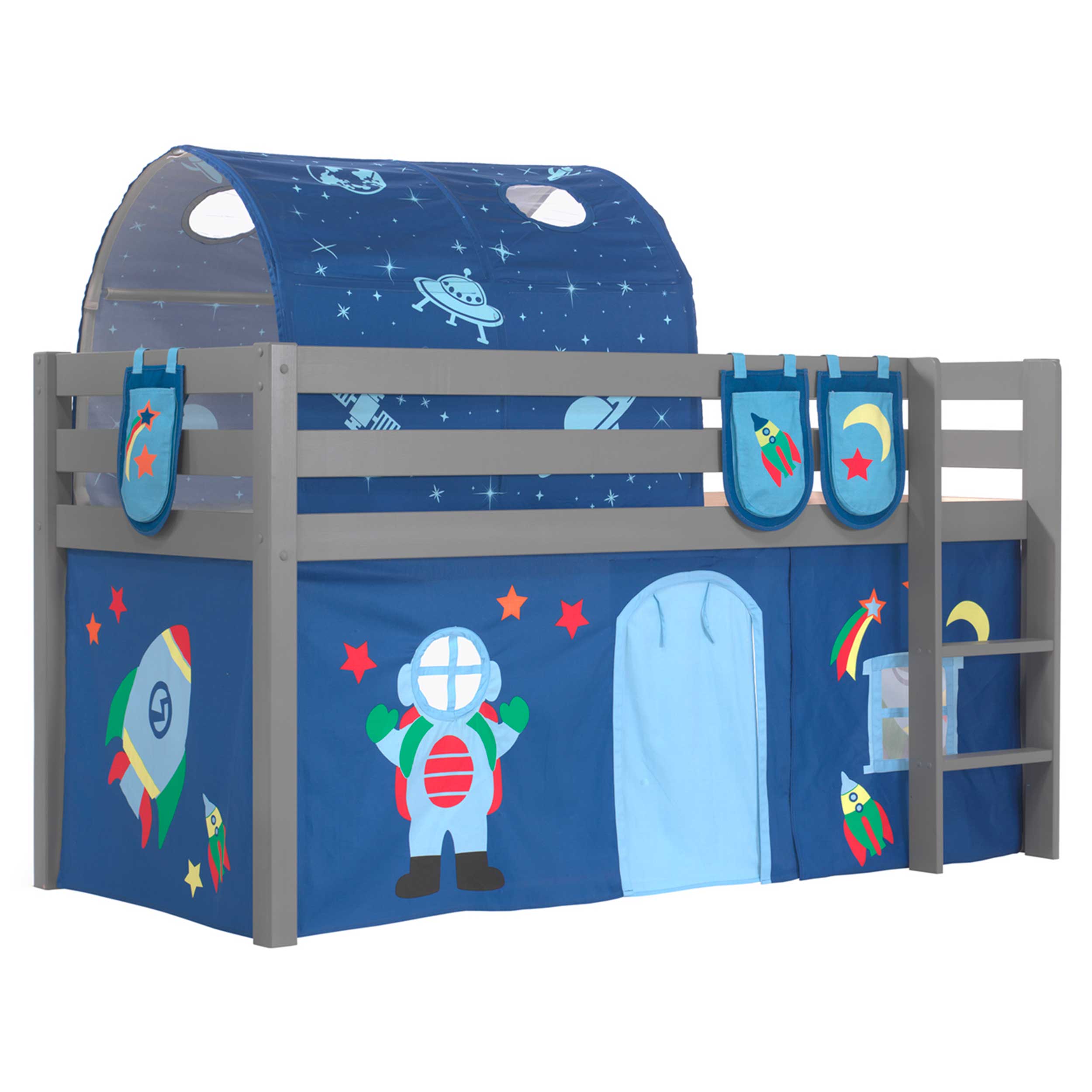 Lit mi-hauteur Charlotte avec tente et tunnel de lit et sacs de rangement Astro - gris - Image 8
