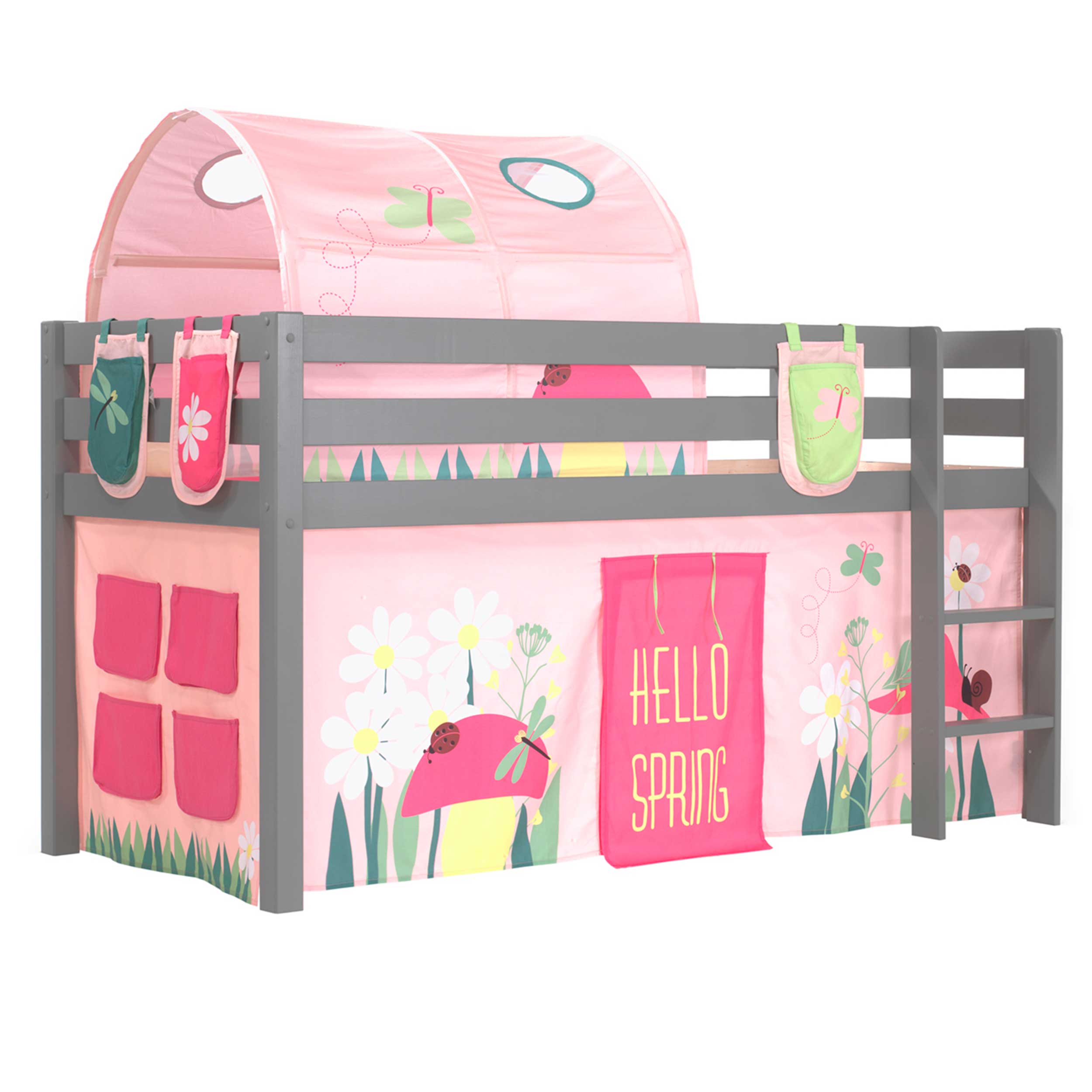 Lit mi-hauteur Charlotte avec tente et tunnel de lit et sacs de rangement Spring - gris - Image 8