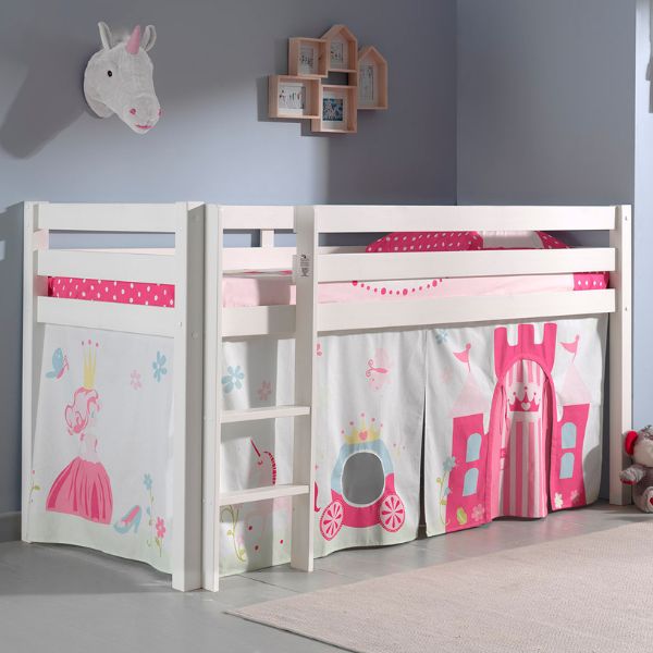 Lit mi-hauteur Charlotte avec tente et tunnel de lit Princess II - blanc