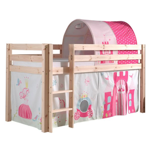 Lit mi-hauteur Charlotte avec tente et tunnel de lit Princess II - bois de pin - Image 6