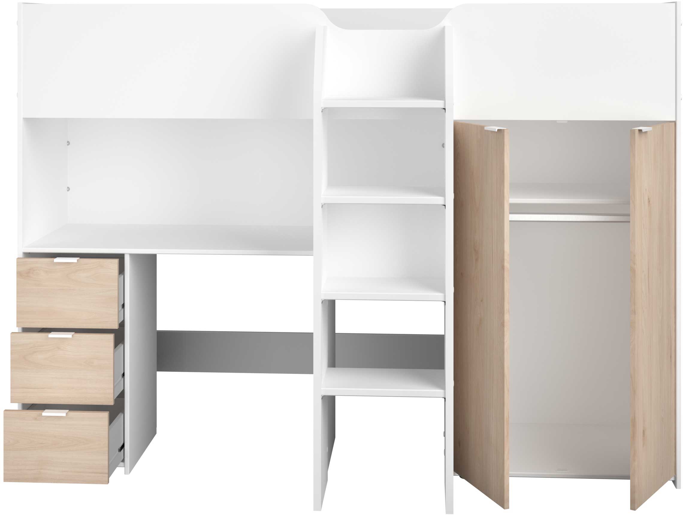 Lit mi-hauteur Neda 90x200cm - blanc/décor de chêne - Image 4