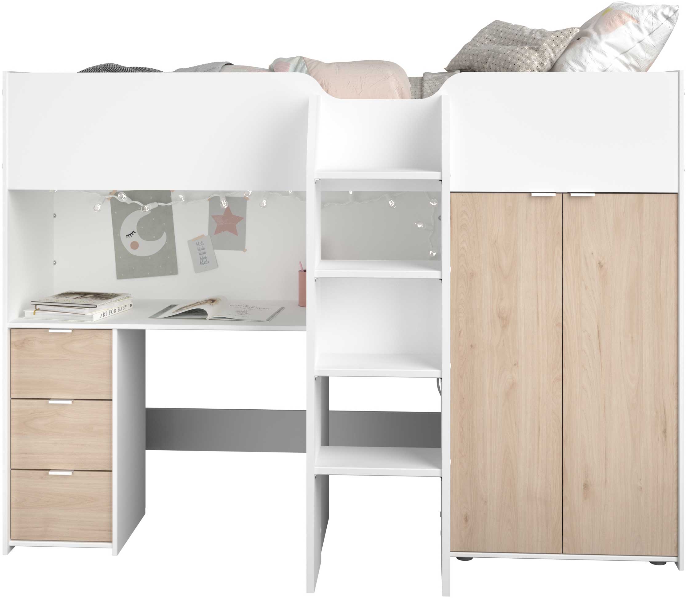 Lit mi-hauteur Neda 90x200cm - blanc/décor de chêne - Image 7