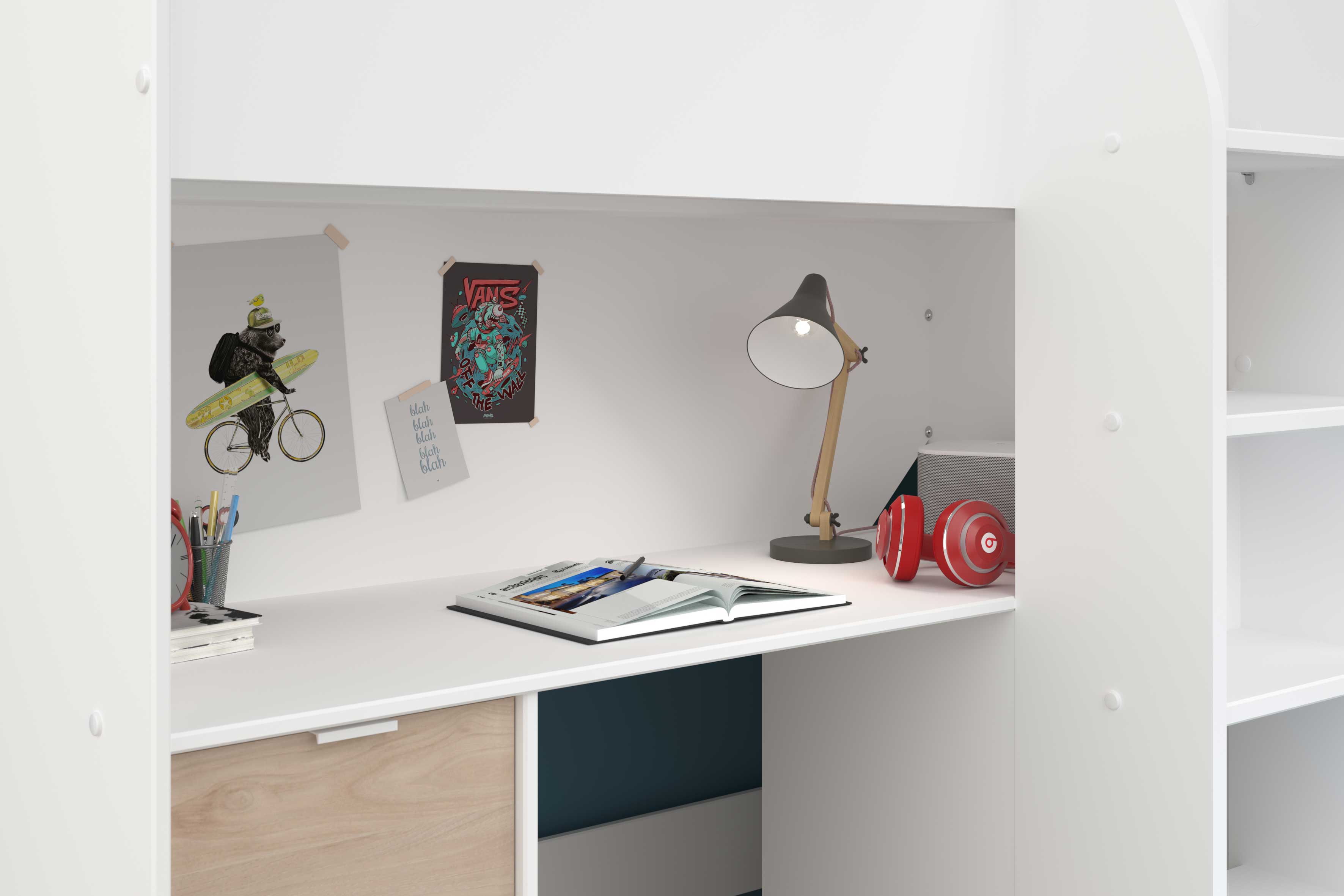 Lit mi-hauteur Neda 90x200cm - blanc/décor de chêne - Image 8