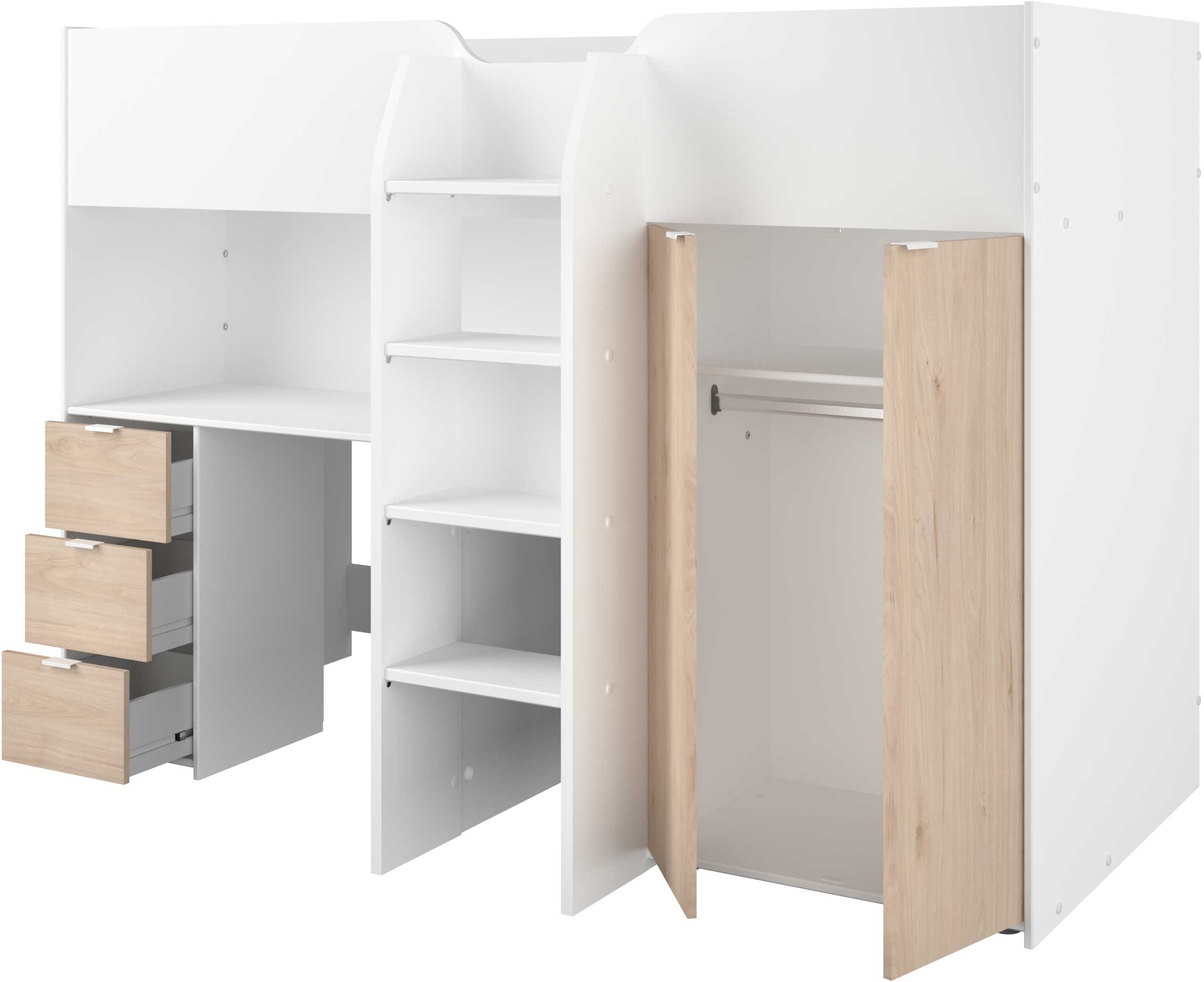 Lit mi-hauteur Neda 90x200cm - blanc/décor de chêne - Image 9