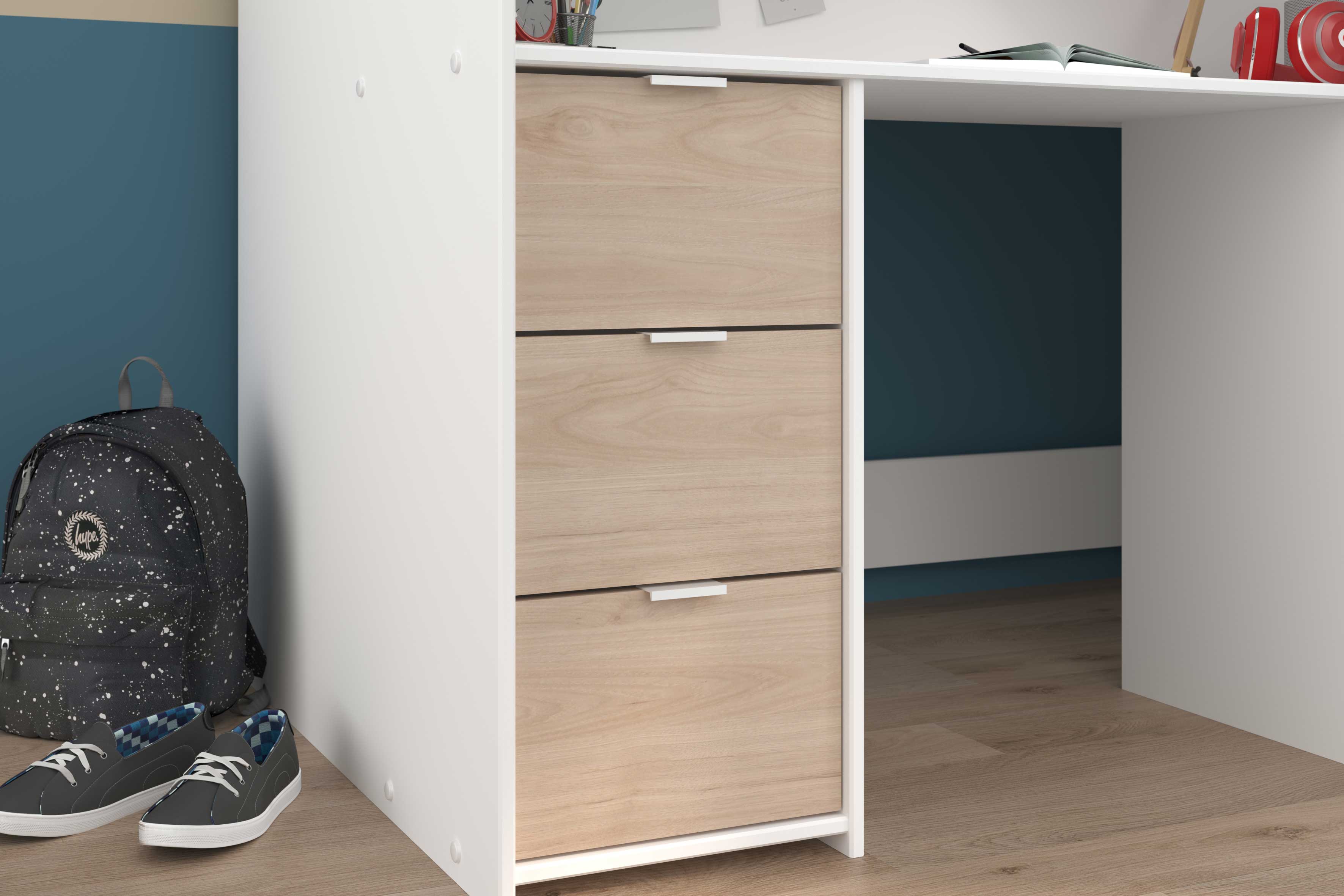 Lit mi-hauteur Neda 90x200cm - blanc/décor de chêne - Image 10