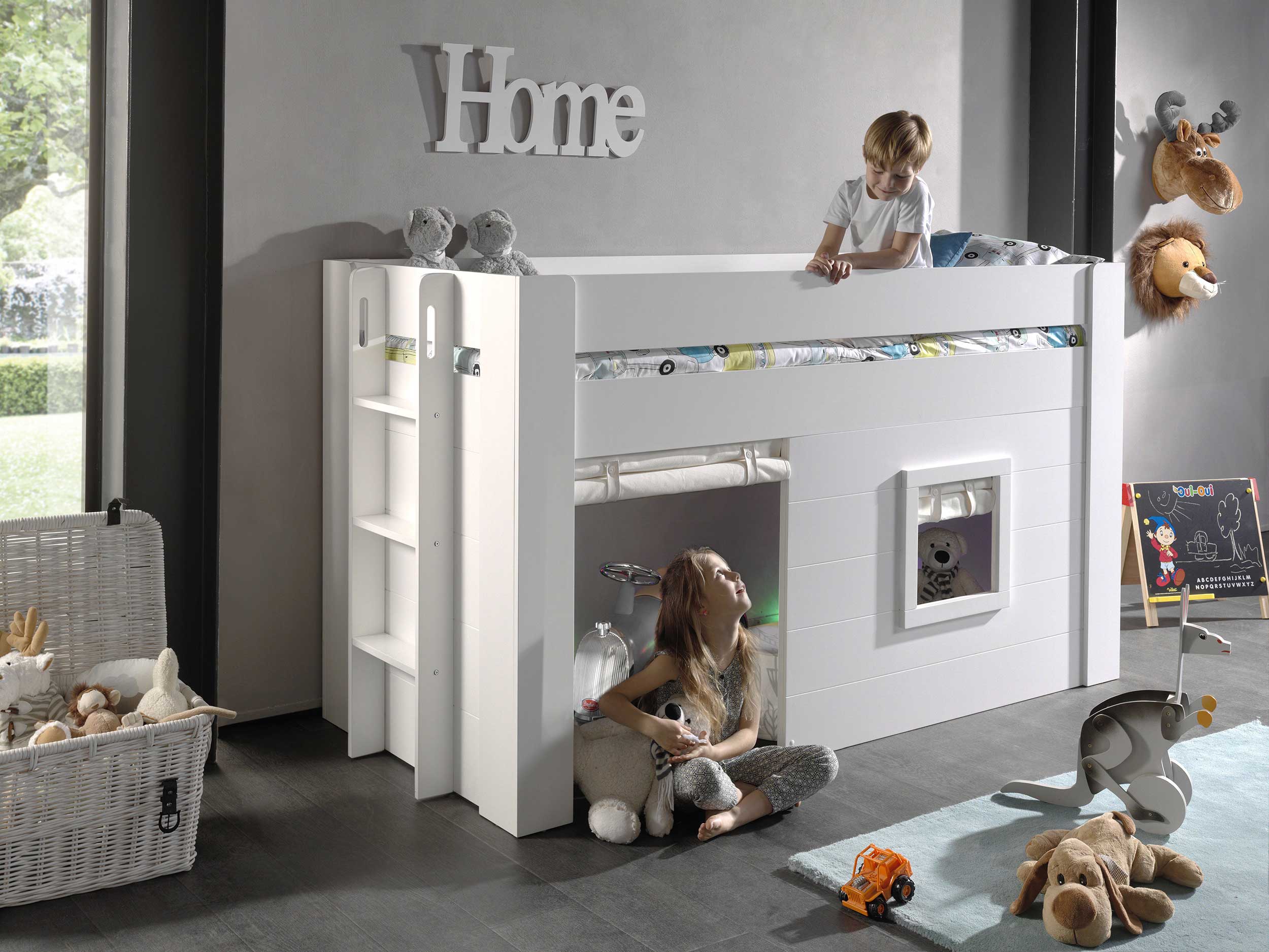 Lit mi-hauteur Noah avec rideaux - blanc - Image 6