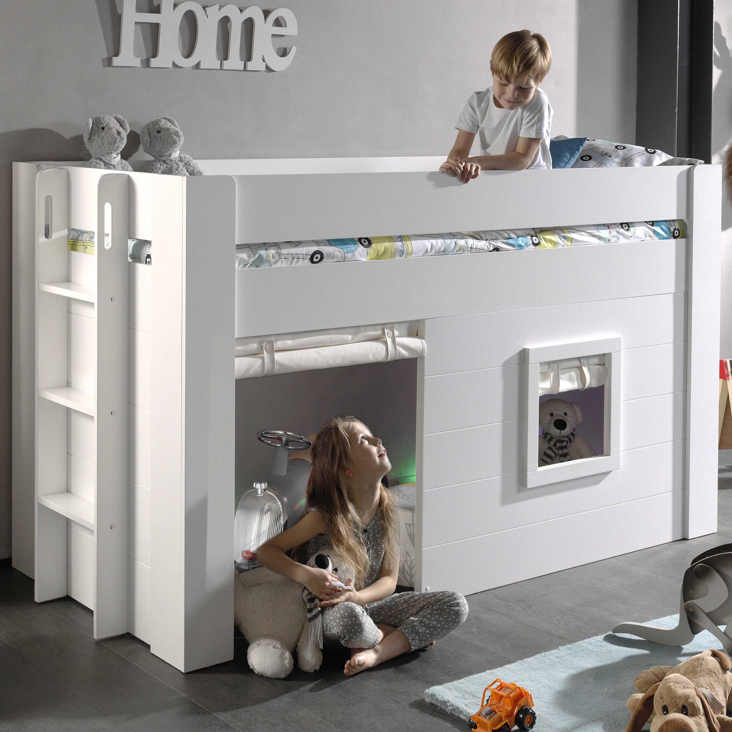 Lit mi-hauteur Noah avec rideaux - blanc