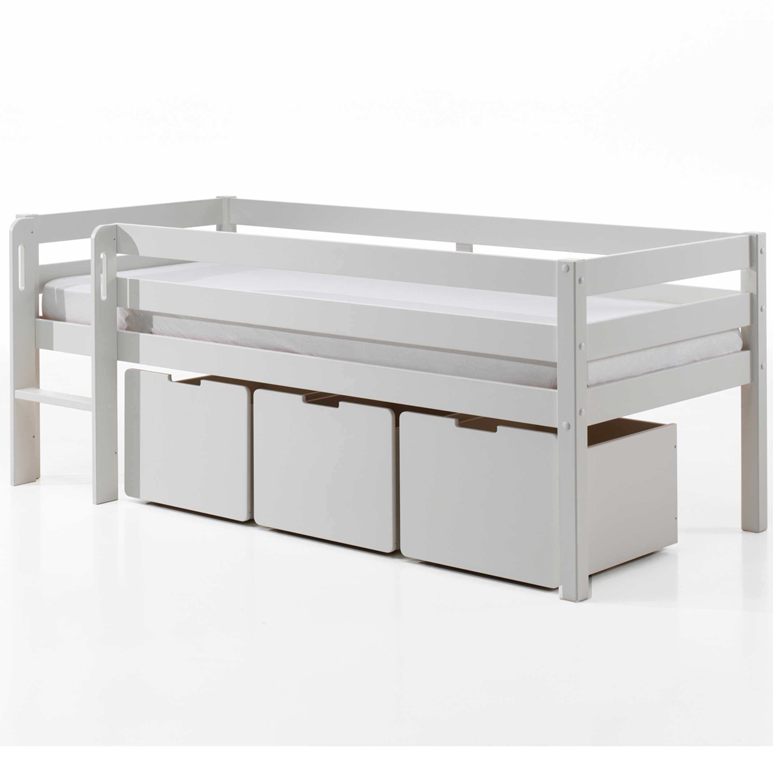 Lit mi-hauteur Pip avec 3 tiroirs 90 x 200 bois de pin - blanc - Image 7