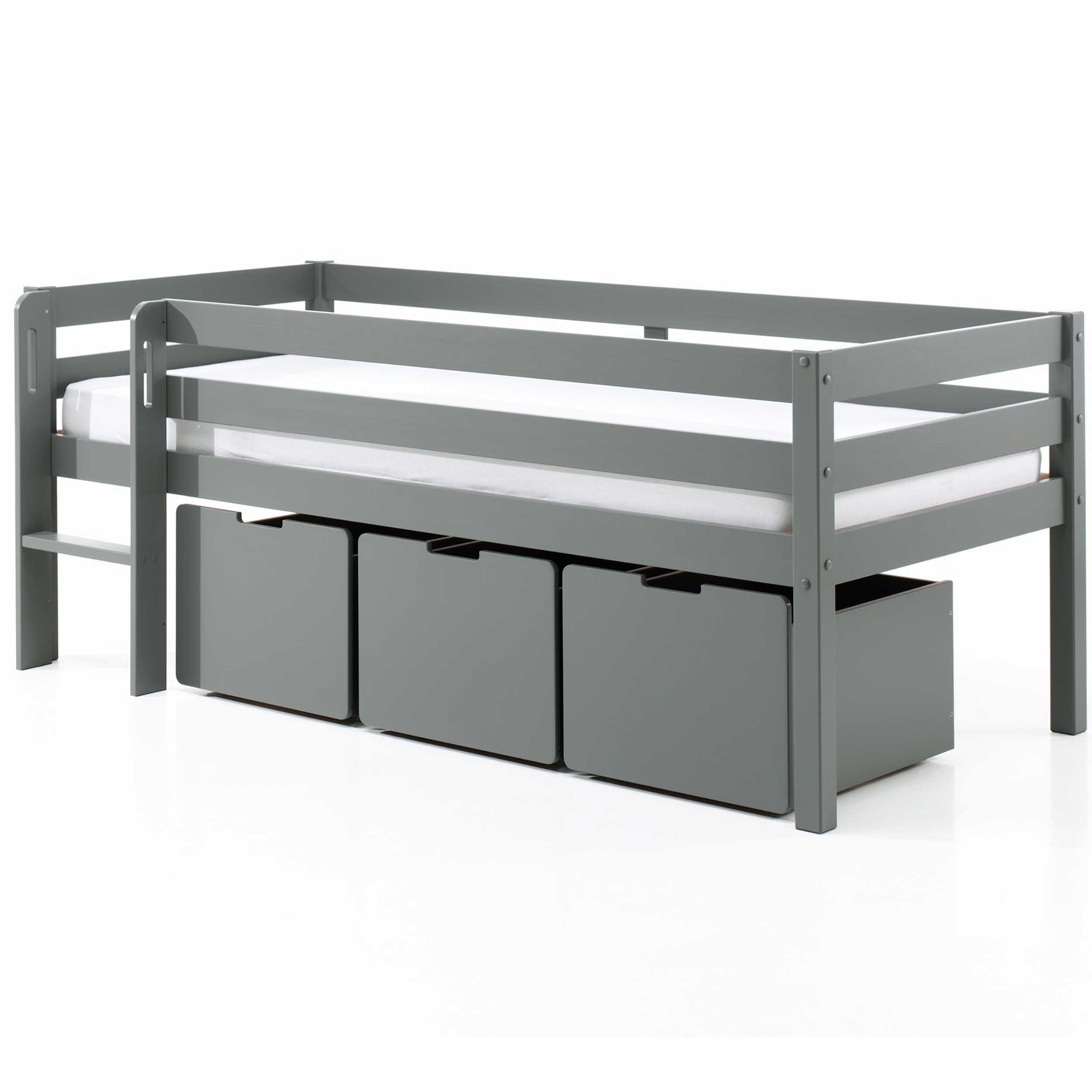 Lit mi-hauteur Pip avec 3 tiroirs 90 x 200 bois de pin - gris - Image 8