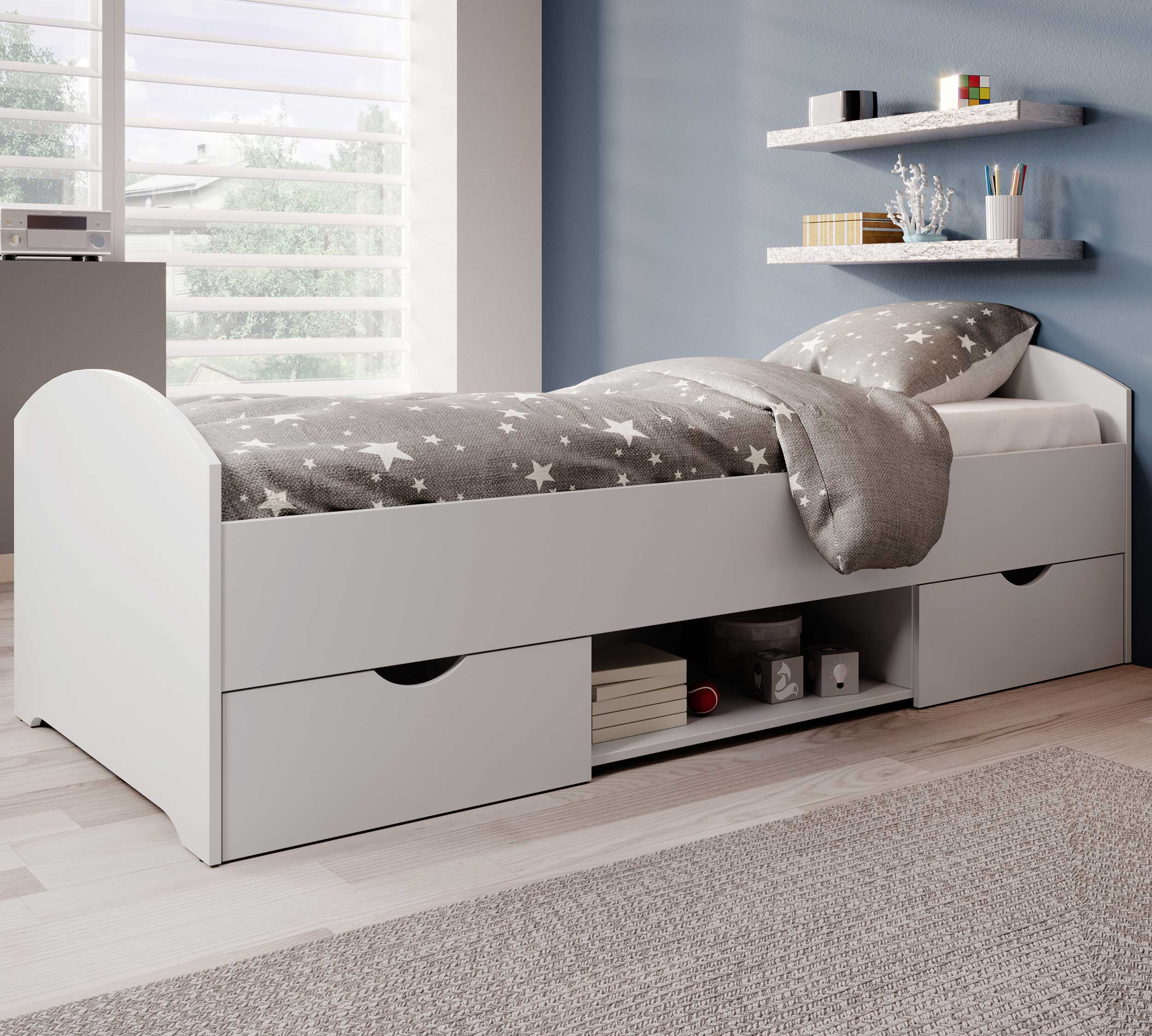 Lit Nero 90x200 avec 2 tiroirs - blanc