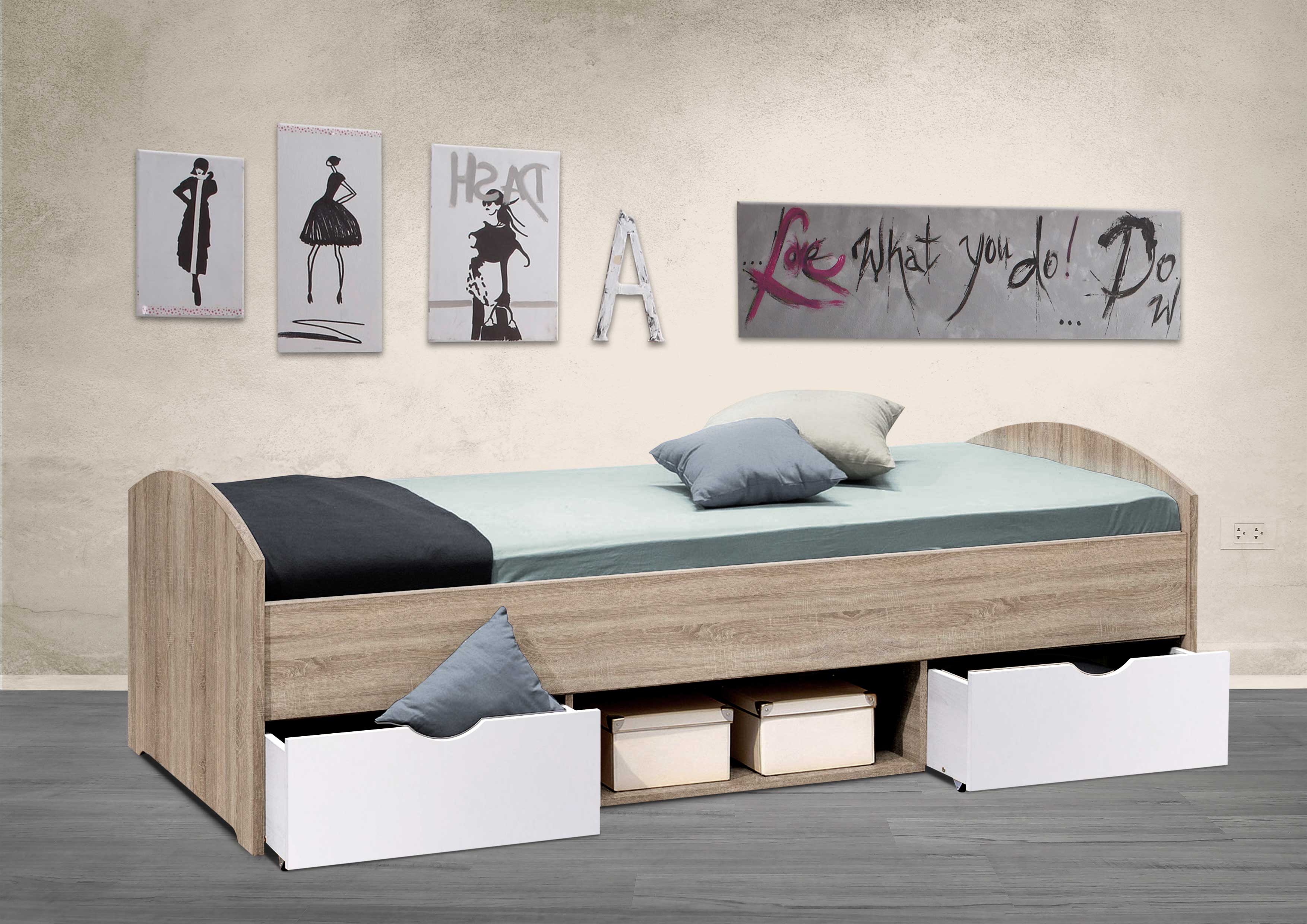 Lit Nero 90x200 avec 2 tiroirs - chêne sonoma/blanc - Image 4