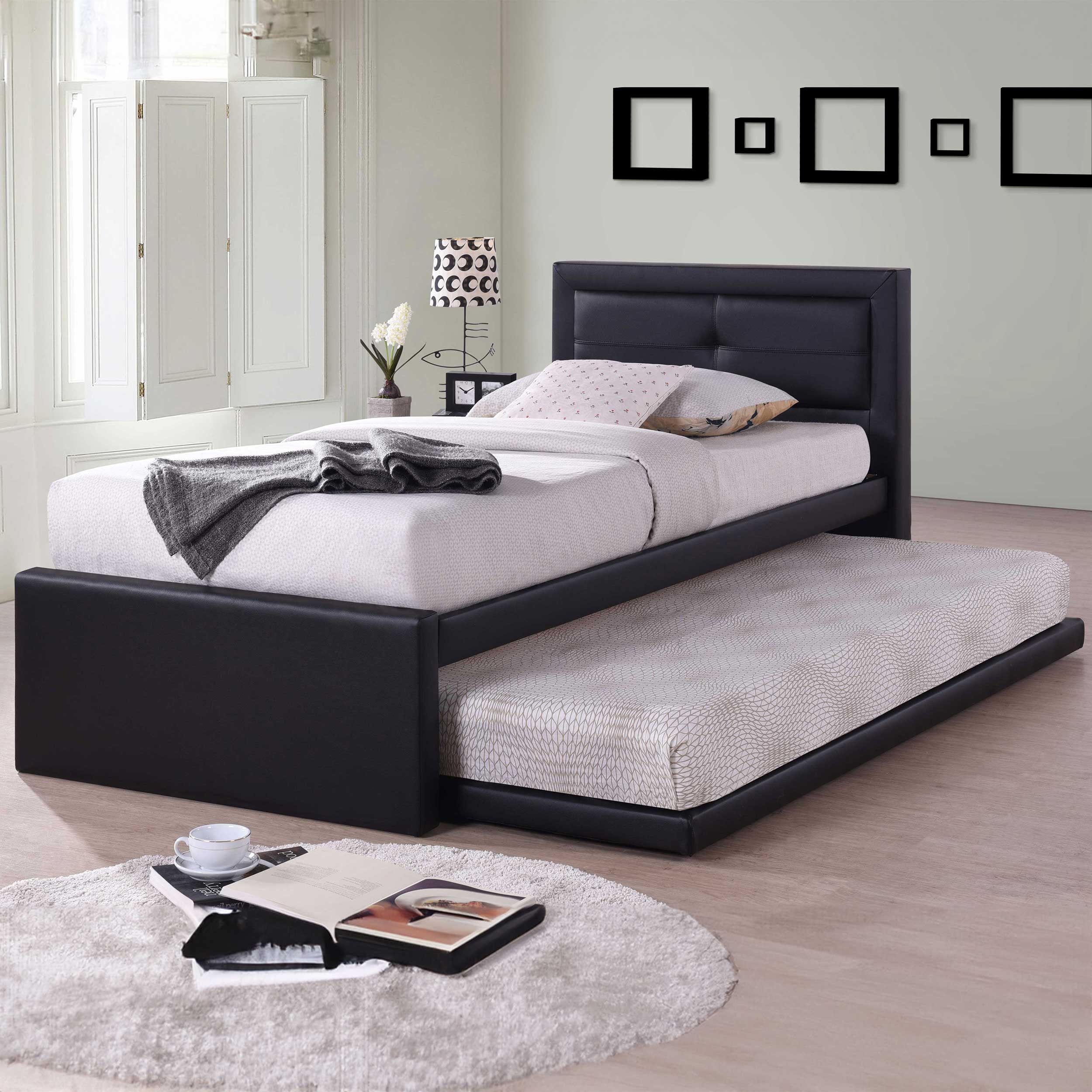 Lit Rodan avec tiroir de lit similicuir - noir