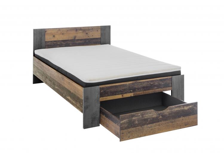 Lit Rudi 140x200 avec 1 tiroir - vieux style/béton - Image 6